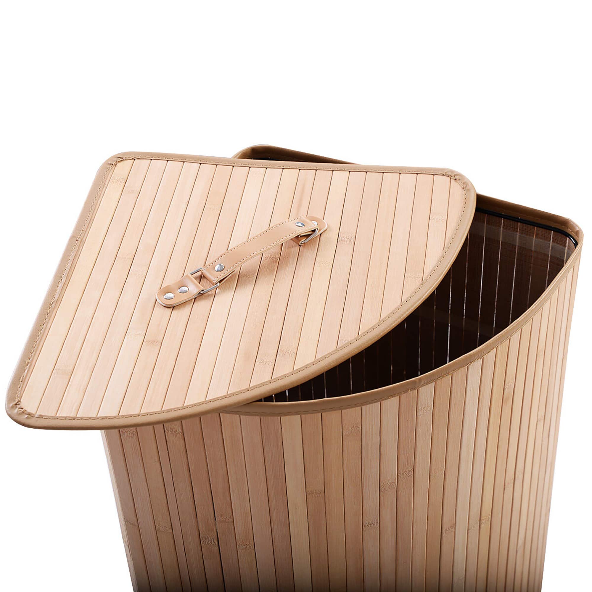 Alt View 21. Costway - Corner Bamboo Hamper Laundry Basket Washing Cloth Bin Storage Bag Lid - Natural.