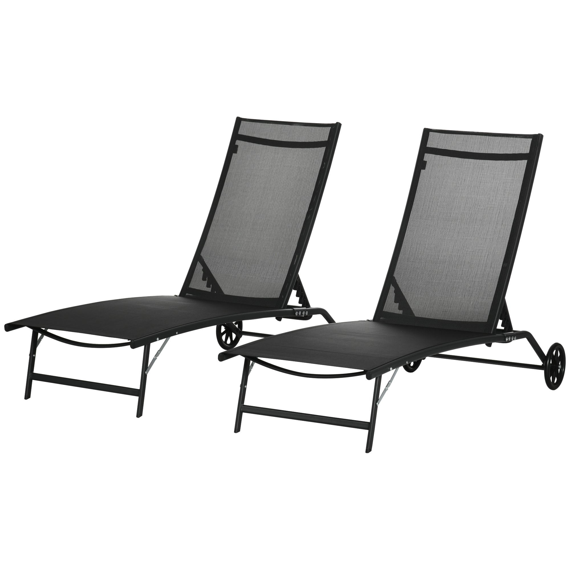 Outsunny - Lounge Outdoor, 2 Piece Lounge Chair with Wheels - Black