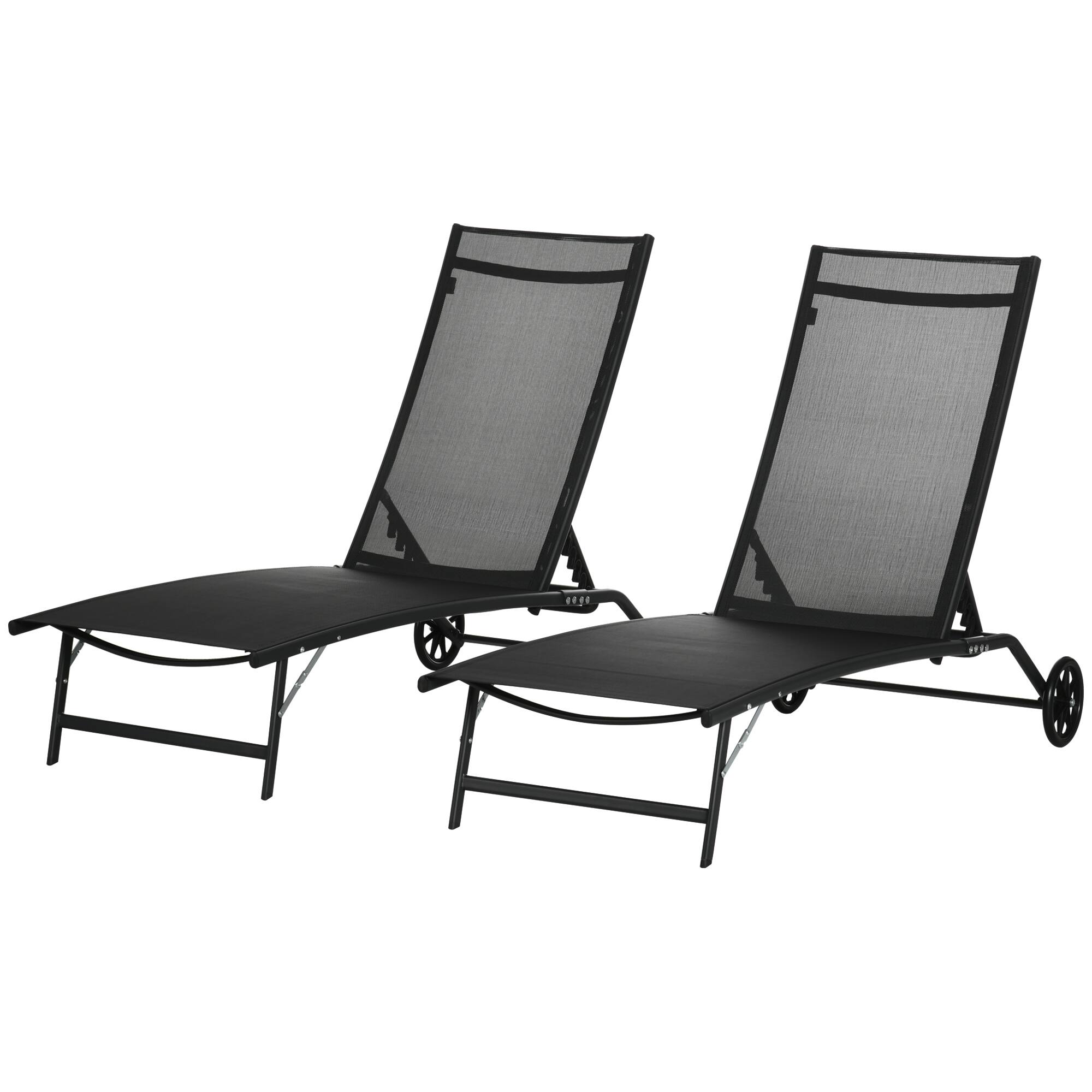 Front. Outsunny - Lounge Outdoor, 2 Piece Lounge Chair with Wheels - Black.