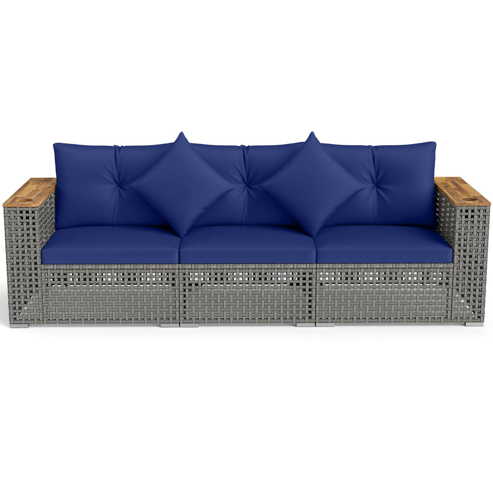 Alt View 7. Gymax - Gymax Patio Wicker Sectional Furniture 3 PCS Piece Outdoor Couch Set for Garden Navy - Navy.