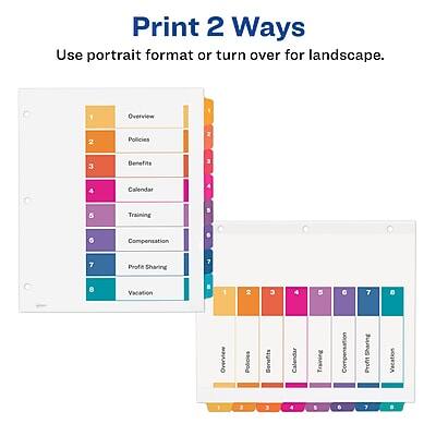 Print 2 Ways  
Use portrait format or turn over for landscape.

1. Overview  
2. Policies  
3. Benefits  
4. Calendar  
5. Training  
6. Compensation  
7. Profit Sharing  
8. Vacation  

Overview Policies Benefits Calendar Training Compensation Profit Sharing Vacation