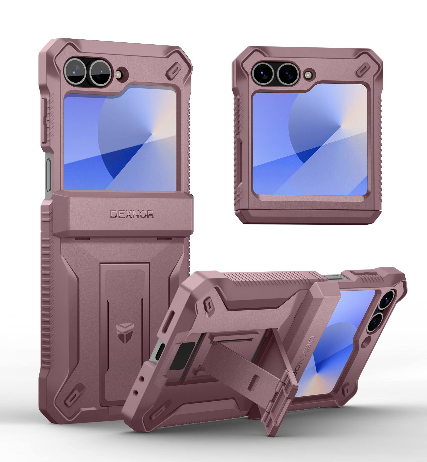 dexnor - for Samsung Galaxy Z Flip 6 Full-Body Case with Stand & Hinge Protection & Front Screen Protector - Peony Pink