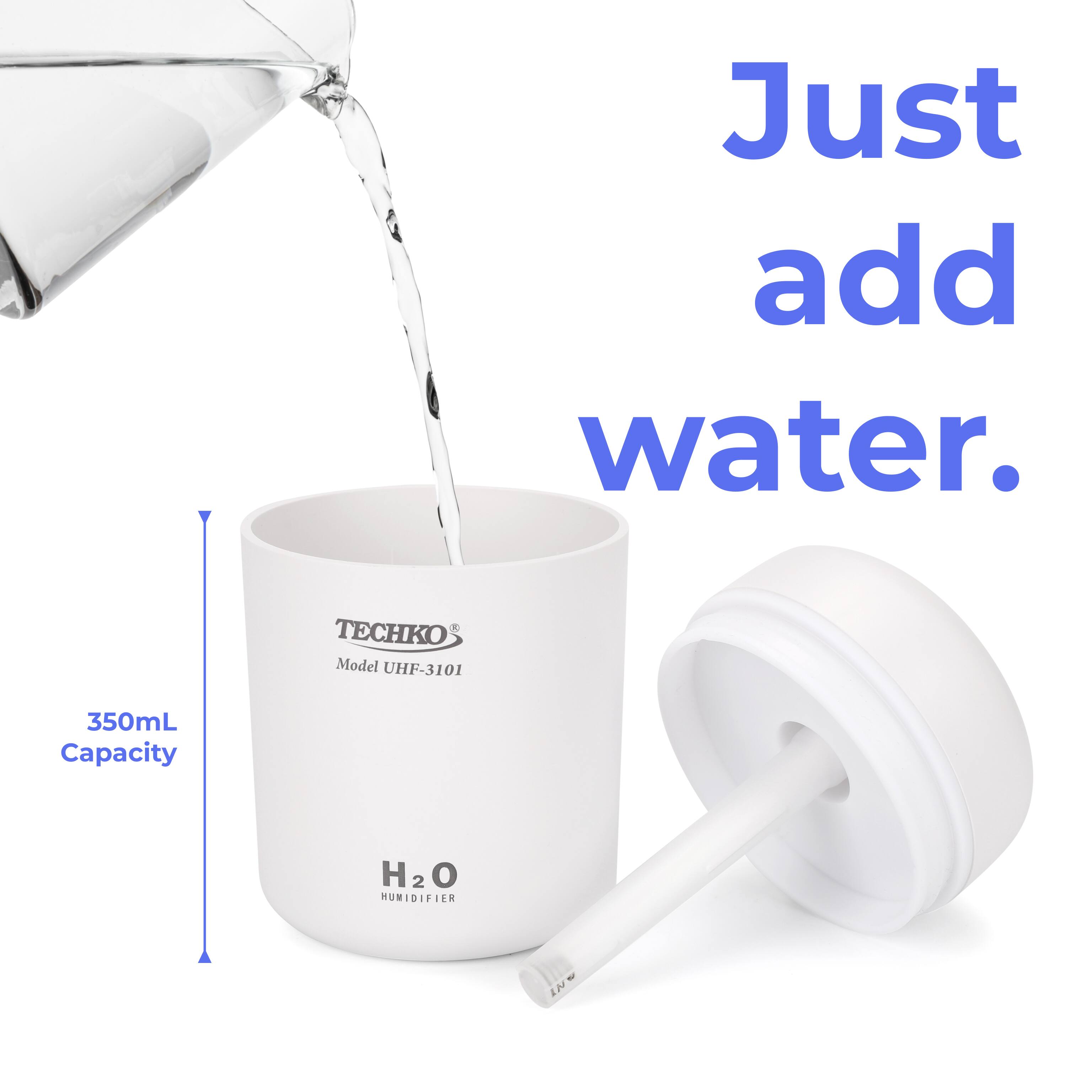 Just add water. TECHKO Model UHF-3101 350mL Capacity H2O HUMIDIFIER - W% N