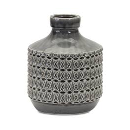 BreeBe - Goemetric Terra Cotta Vase with Black Finish 9"H - Green