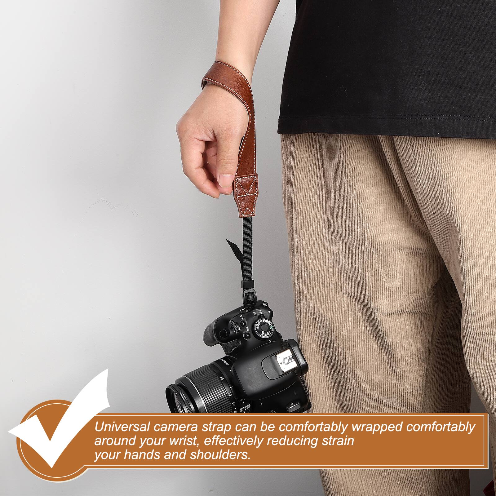1. Universal camera strap can be comfortably wrapped around your wrist, effectively reducing strain on your hands and shoulders.