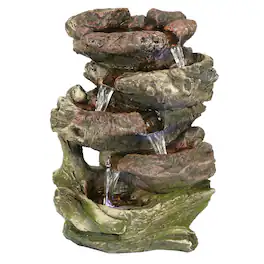 Sunnydaze - Rock Falls 5-Step Indoor Water Fountain with LED Lights - 14 in - Dark Brown