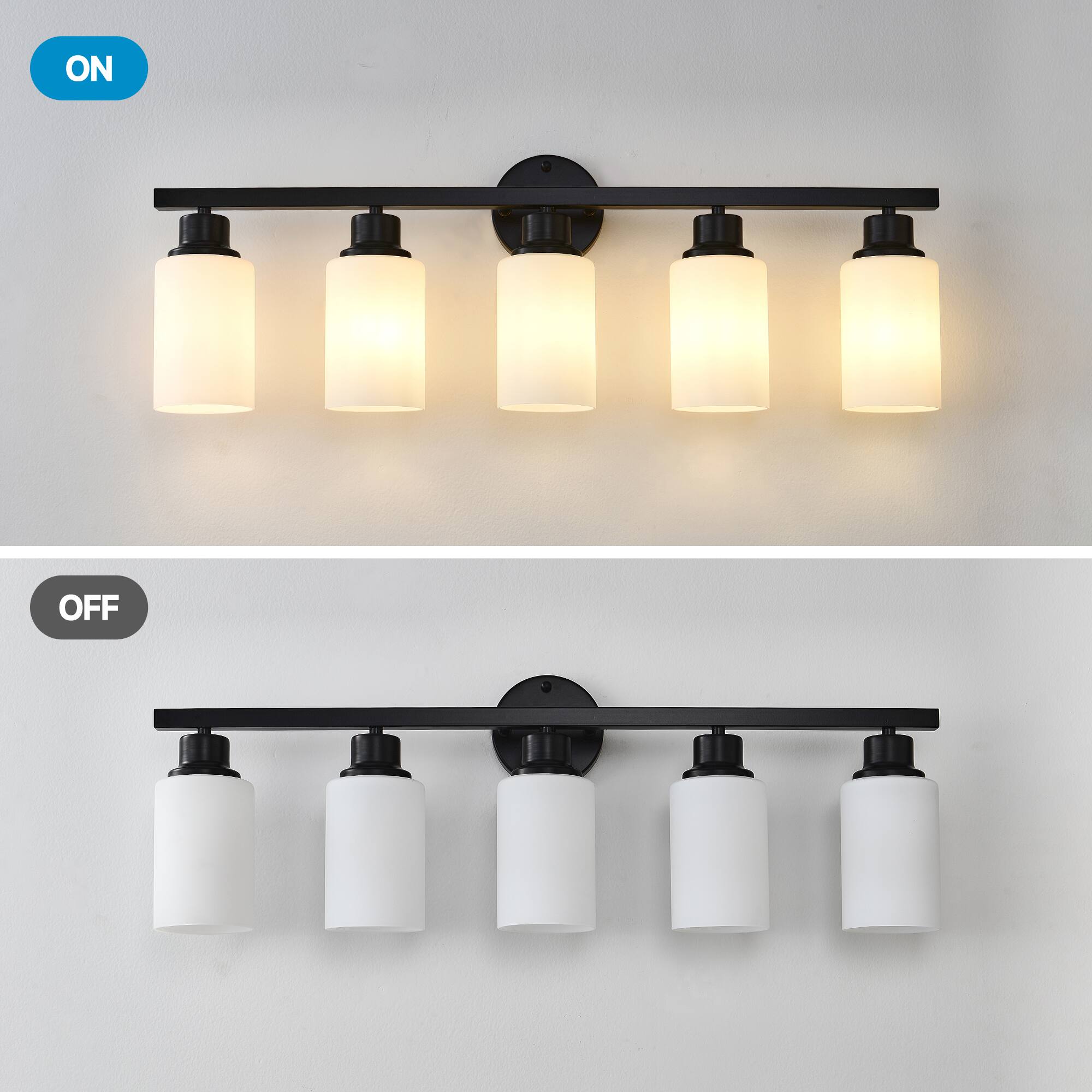 Alt View 7. Boyel Living - 5 Light Matte Black Wall Lamps with White Glass Shades No Bulbs Sconce Lighting for Bedroom Living Room.