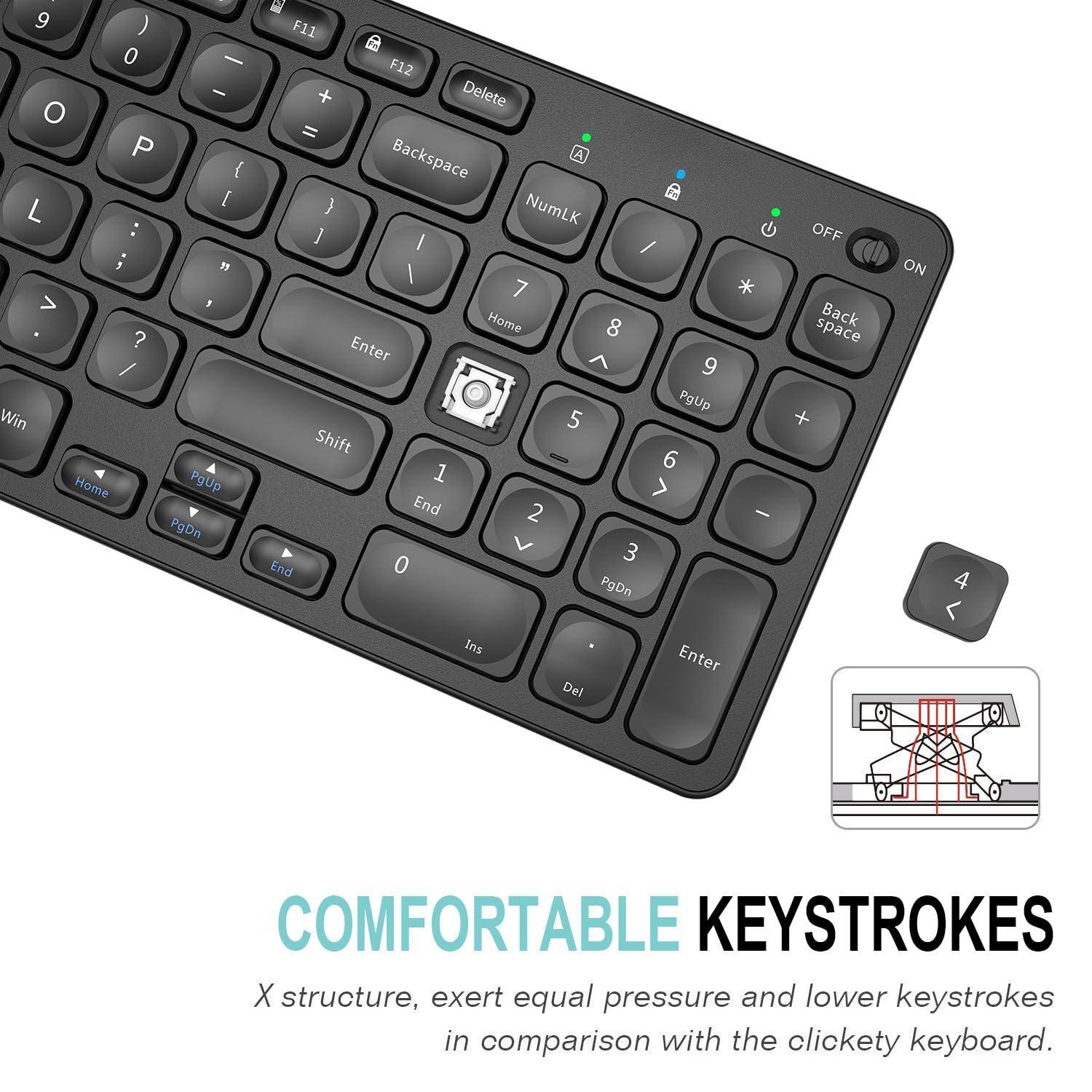 9 0 - O P [ I L : ; " > ? / Win Home PgUp PgDn F11 F12 + Delete = Backspace A } NumLK ] I / I 7 Home 8 Enter 9 PgUp 5 Shift 6 1 > End 2 3 End 0 PgDn * - OFF Back space + ON 4 Ins Del Enter

COMFORTABLE KEYSTROKES

X structure, exert equal pressure and lower keystrokes in comparison with the clickety keyboard.