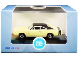 1968 Dodge Charger Light Yellow with Black Top and Black Stripes 1/87 (HO) Scale Diecast Model Car by Oxford Diecast - Light Yellow And Black