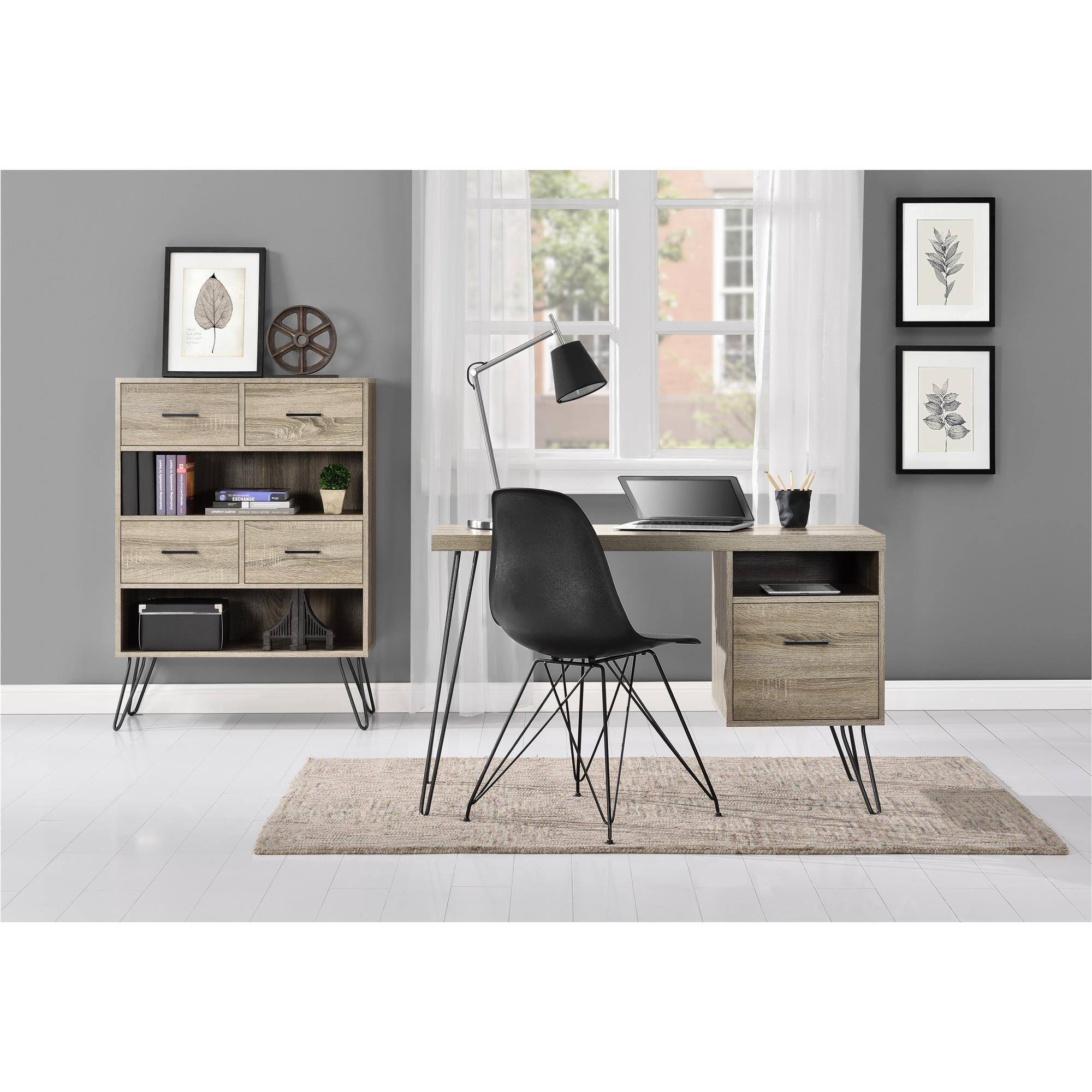 Back. Aukfa - Computer Desk - Compact 45"W Laminated Particleboard, 60lb Top Capacity, File Drawer & Open Cubby Storage.