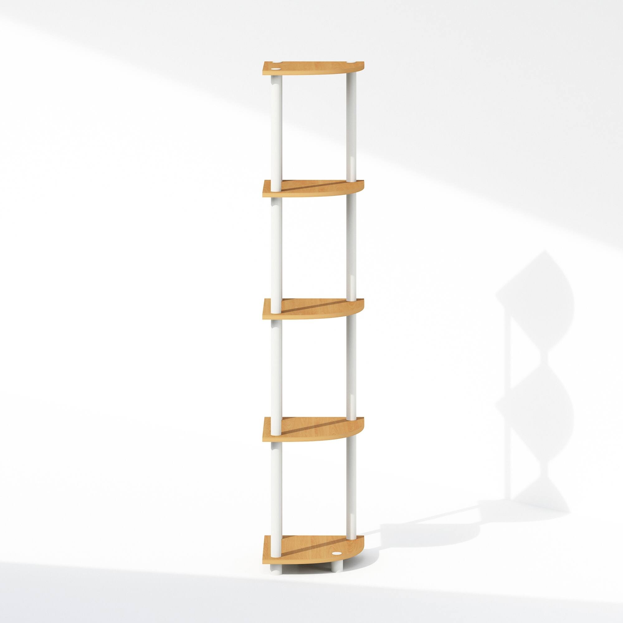 Alt View 2. Furinno - TURN-N-TUBE Corner Shelf, 5-Tier Corner Display Rack, Shelving Unit, for Organization and Storage - Light Beech/Plain White.