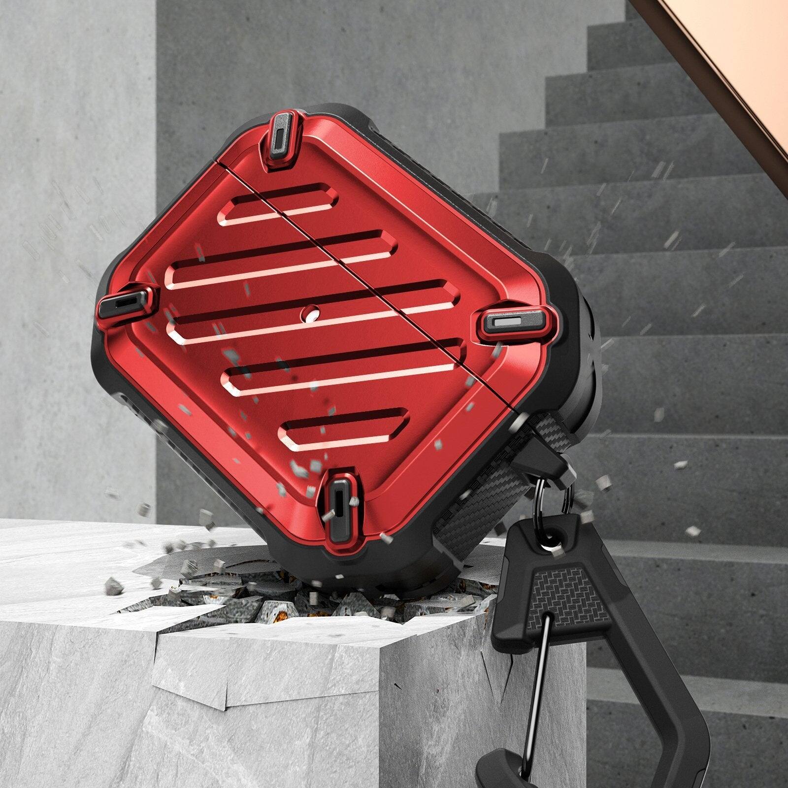 Angle. SUPCASE - Apple AirPods Pro 1 & 2 Unicorn Beetle PRO Rugged Case Waterproof Case - Metallic Red.