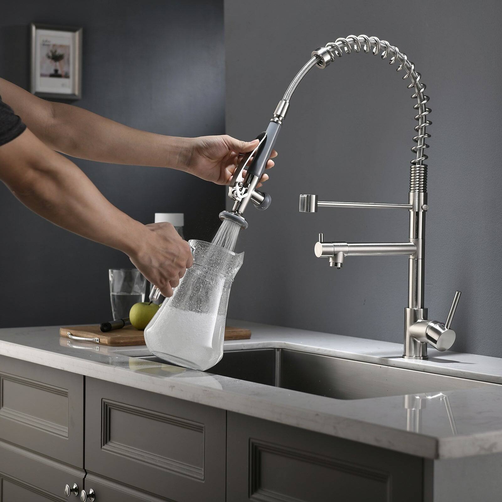 Alt View 9. Boyel Living - Contemporary Single Handle Gooseneck Pull Down Sprayer Kitchen Faucet Brushed Nickel - Brushed Nickel.