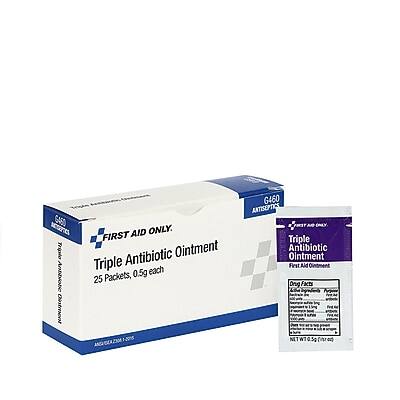 FIRST AID ONLY  
Triple Antibiotic Ointment  
25 Packets, 0.5g each  

G460  
ANTISEPTICS  

Triple Antibiotic Ointment  
First Aid Ointment  

Only For External Use  
Do Not Use If Packet Is Opened  
Do Not Use If Discolored  

NET WT 13.5g (0.5oz)