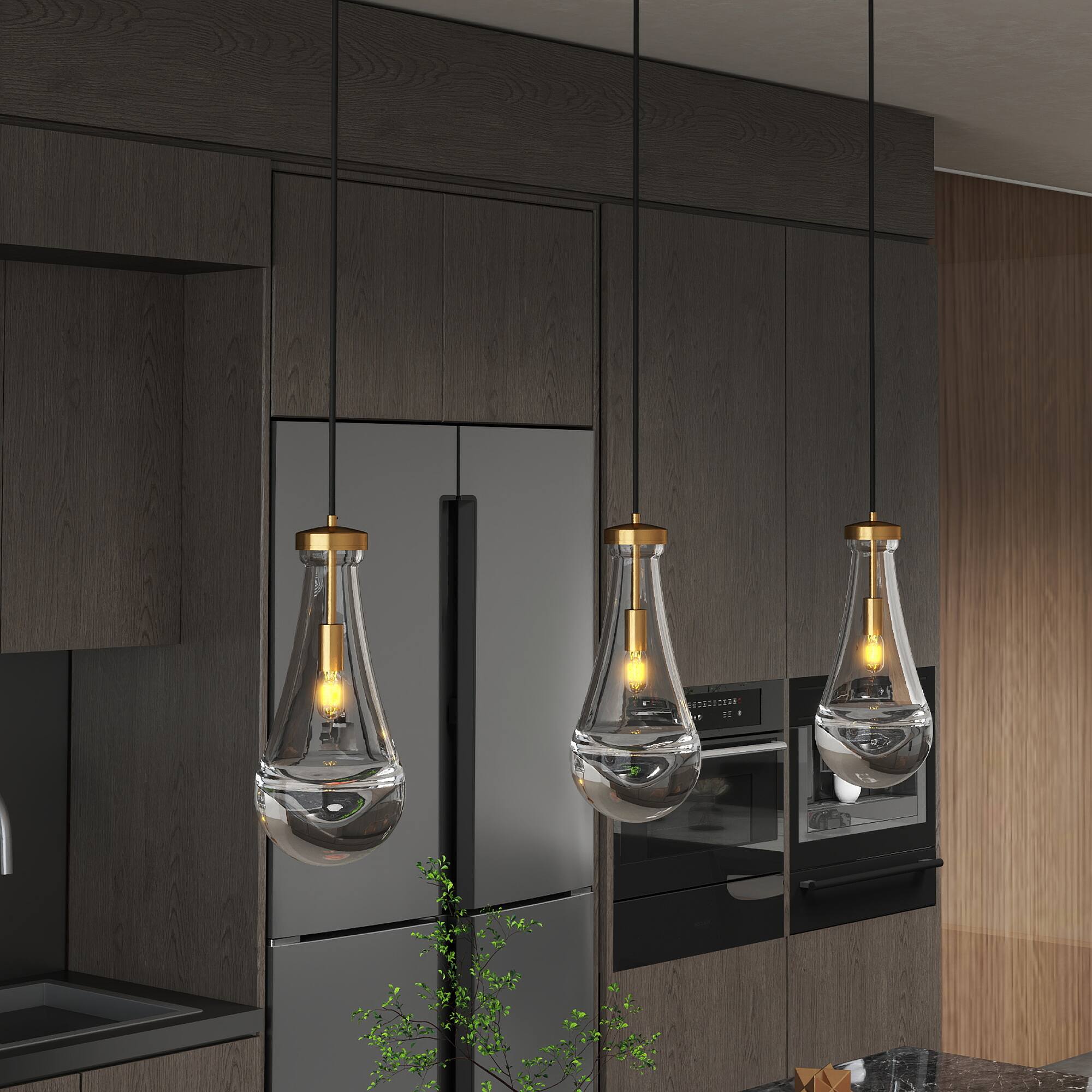 Alt View 1. TinyHomie - Modern Raindrop Pendant Lights for Kitchen Island Brass Rod Dining Room Fixture.