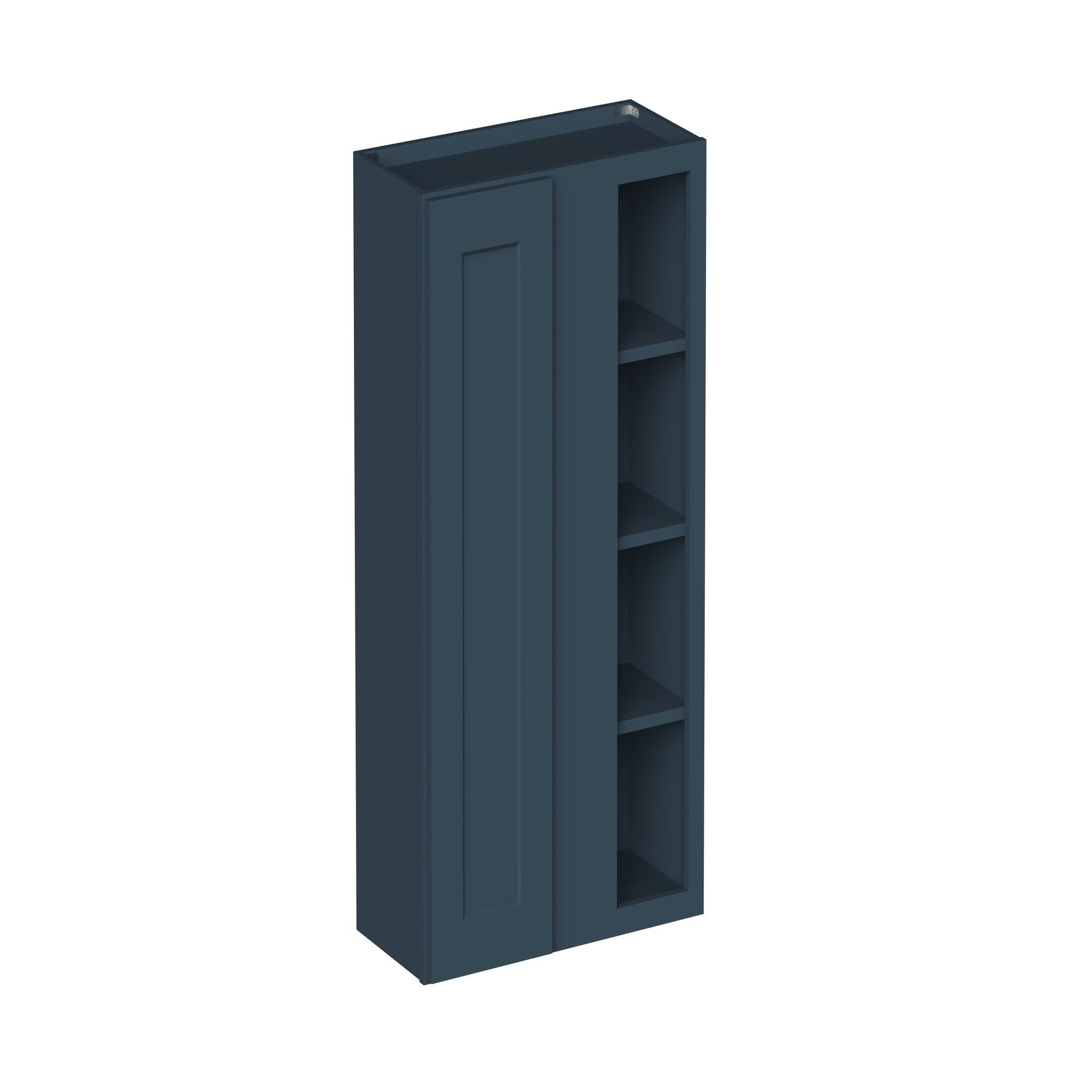 Angle. Boyel Living - 27-in W x 42-in H x 12-in D Shaker RTA Kitchen Corner Wall Cabinet with Soft-Close - Charcoal Blue.