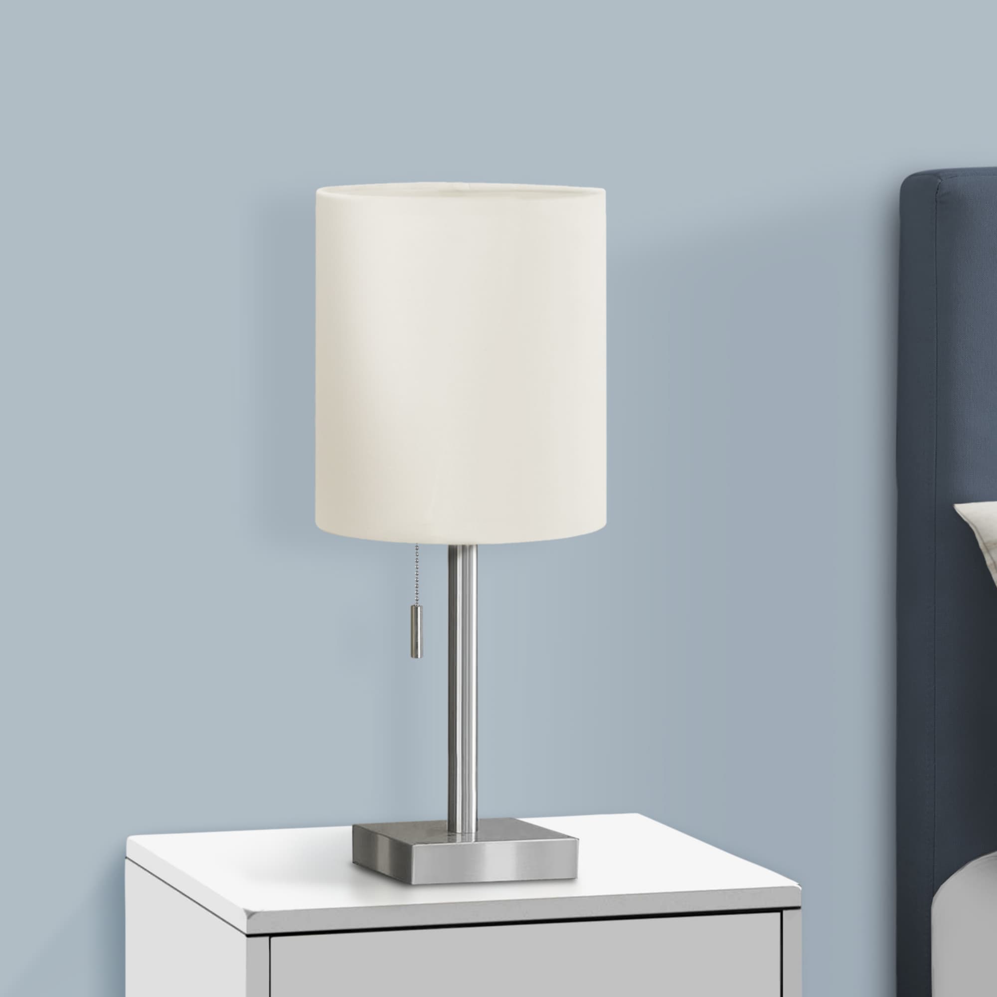 Alt View 1. Luckbyte - 2 Pack 17 Inch Nickel Metal Table Lamp USB Port Ivory Shade Contemporary Lighting.
