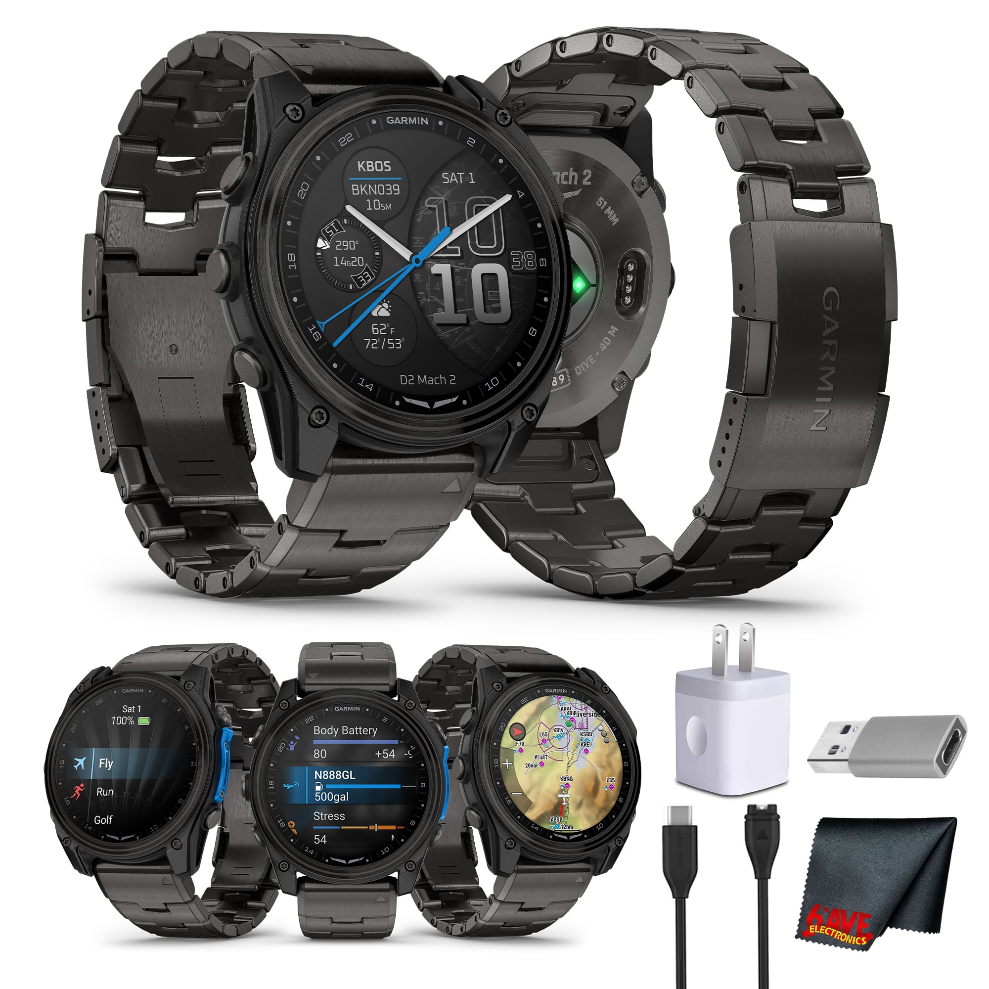 Garmin - D2 Mach 2 Aviator Smartwatch - 51 mm - Carbon Grey with Titanium - Carbon Gray - (2025)