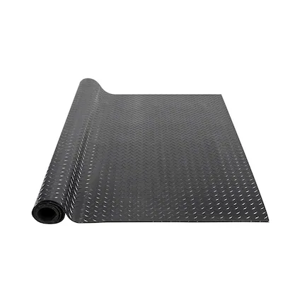 Front. VEVOR - Diamond-Plate Rubber Flooring Roll, 3 mm x 4 ft x 8 ft Garage Floor Mat, SBR Rubber Garage Flooring Roll, Easy to Clean - Black.