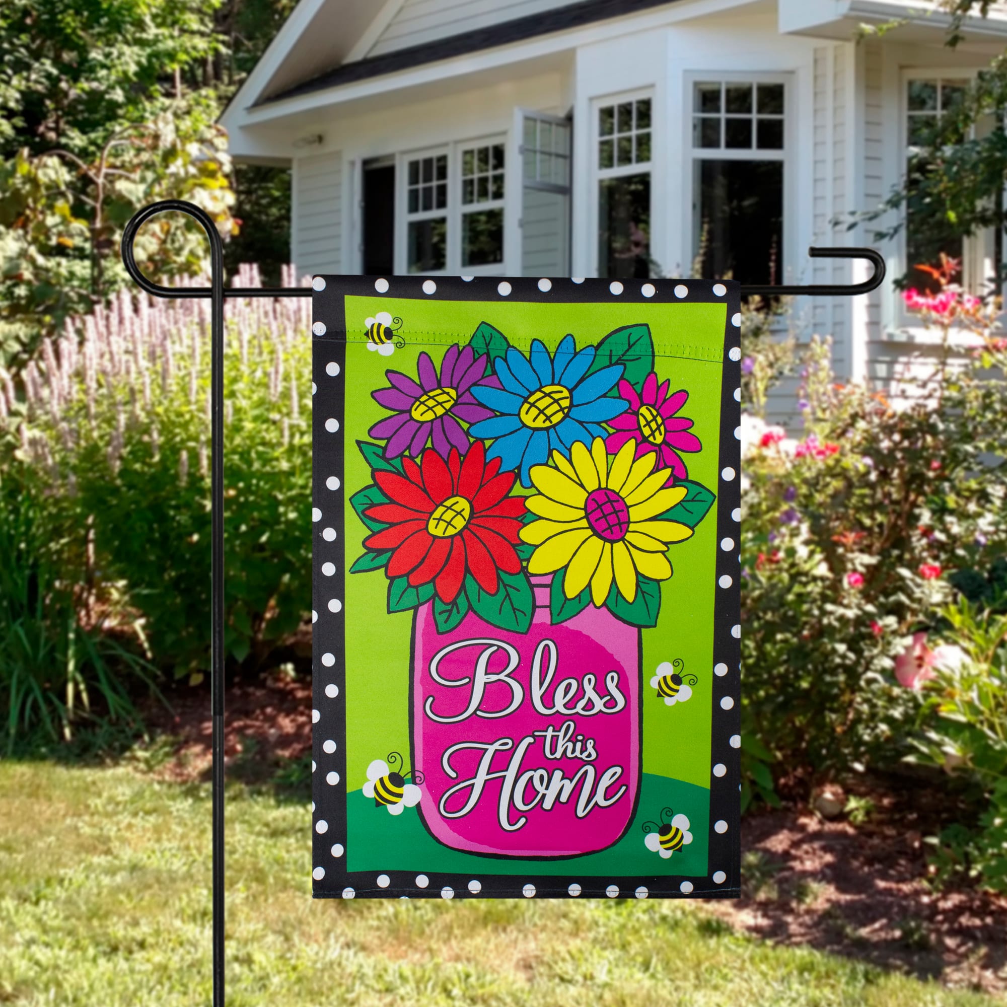 Northlight - Bless this Home Bouquet with Vase Outdoor Garden Flag 12.5" x 18" - Green