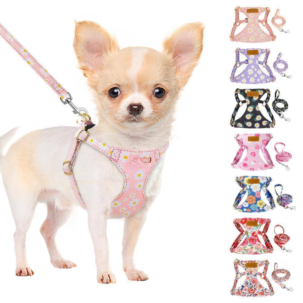 Alt View 1. Paradigms Interiors - No Pull Dog Harness With Leash - Soft Floral Pattern Puppy Pet For Dogs Xxs - Strawberry-X-Small(6-11lb).