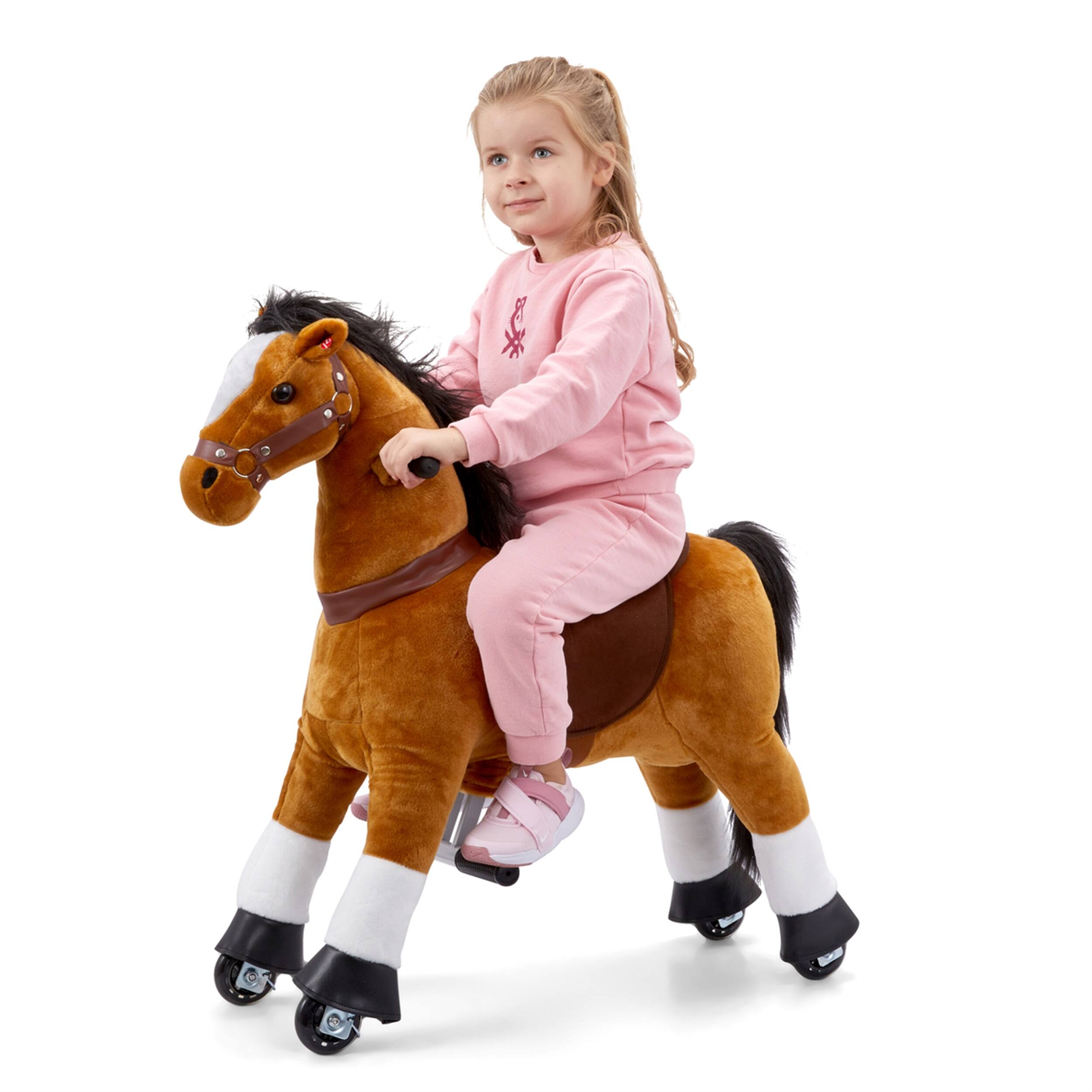 Front. Lil' Jumbl - Small Ride on Horse, Kids Ride on Toy with Realistic Sounds & Rolling Wheels (Brown) - Brown.