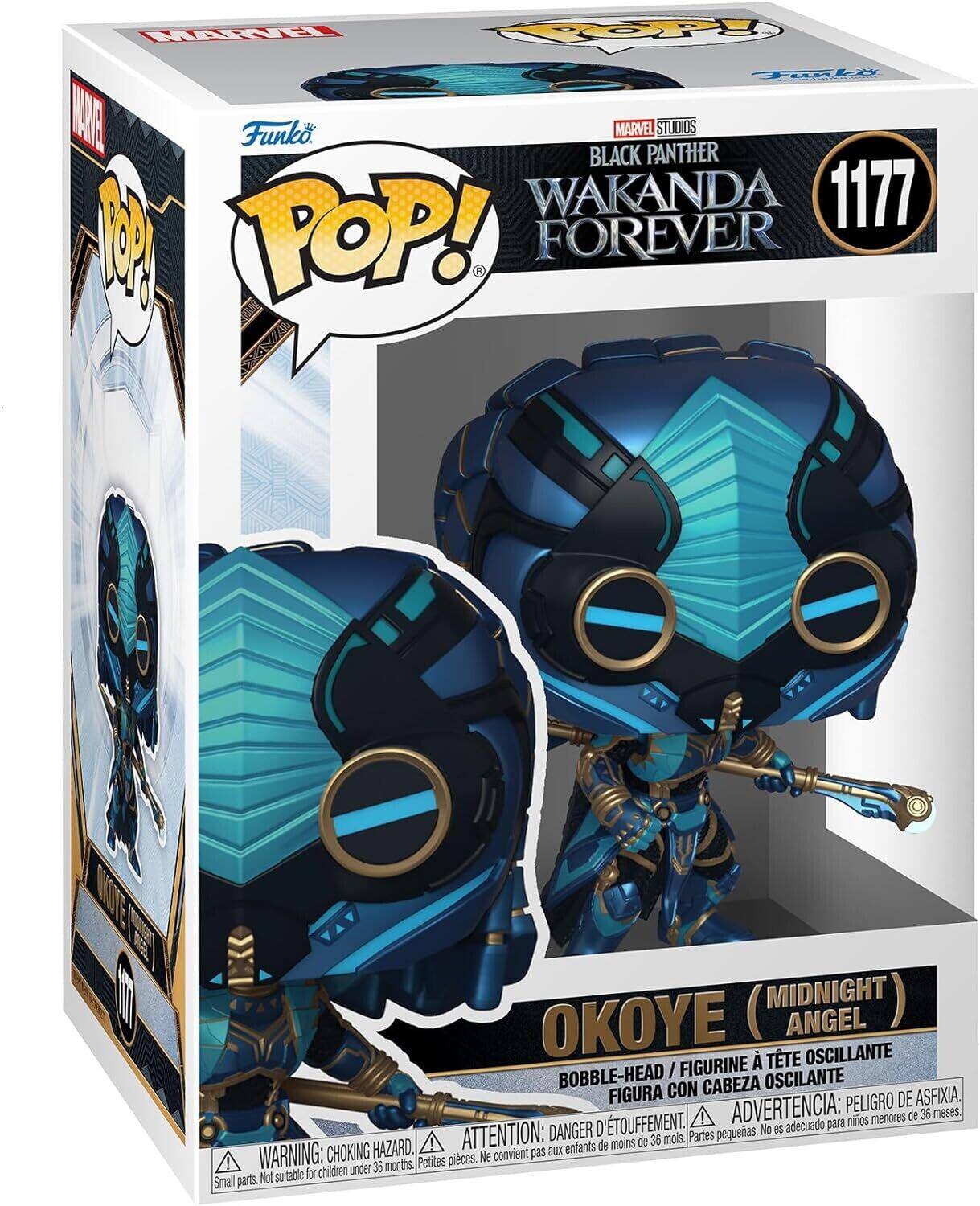 MANEL ROPy Fily AE Funko W BLACK MARVEL PANTHER STUDIOS WAKANDA 1177 M POP! P FOREVER MIDNIGHT OKOYE (ANGEL) TTE OSCILLANTE BOBBLE-HEAD I FIGURINE OSCILANTE FIGURA CON CABEZA ASFIXIA. ADVERTENCIA: PELIGRO DE asfixia. TOUFFEMENT. adecuado para niños ATTENTION: DANGER D'asfixie. No adecuado para menores de 36 meses. WARNING: CHOKING HAZARD. convient pas aux enfants de moins de 36 mois. Not suitable for children under 36 months. Small parts.