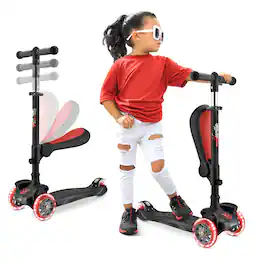 Hurtle - HURFS96 3-Wheeled Scooter for Kids, 2-in-1 Sit/Stand, Adjustable Height, Flashing Wheels for Toddlers - Black
