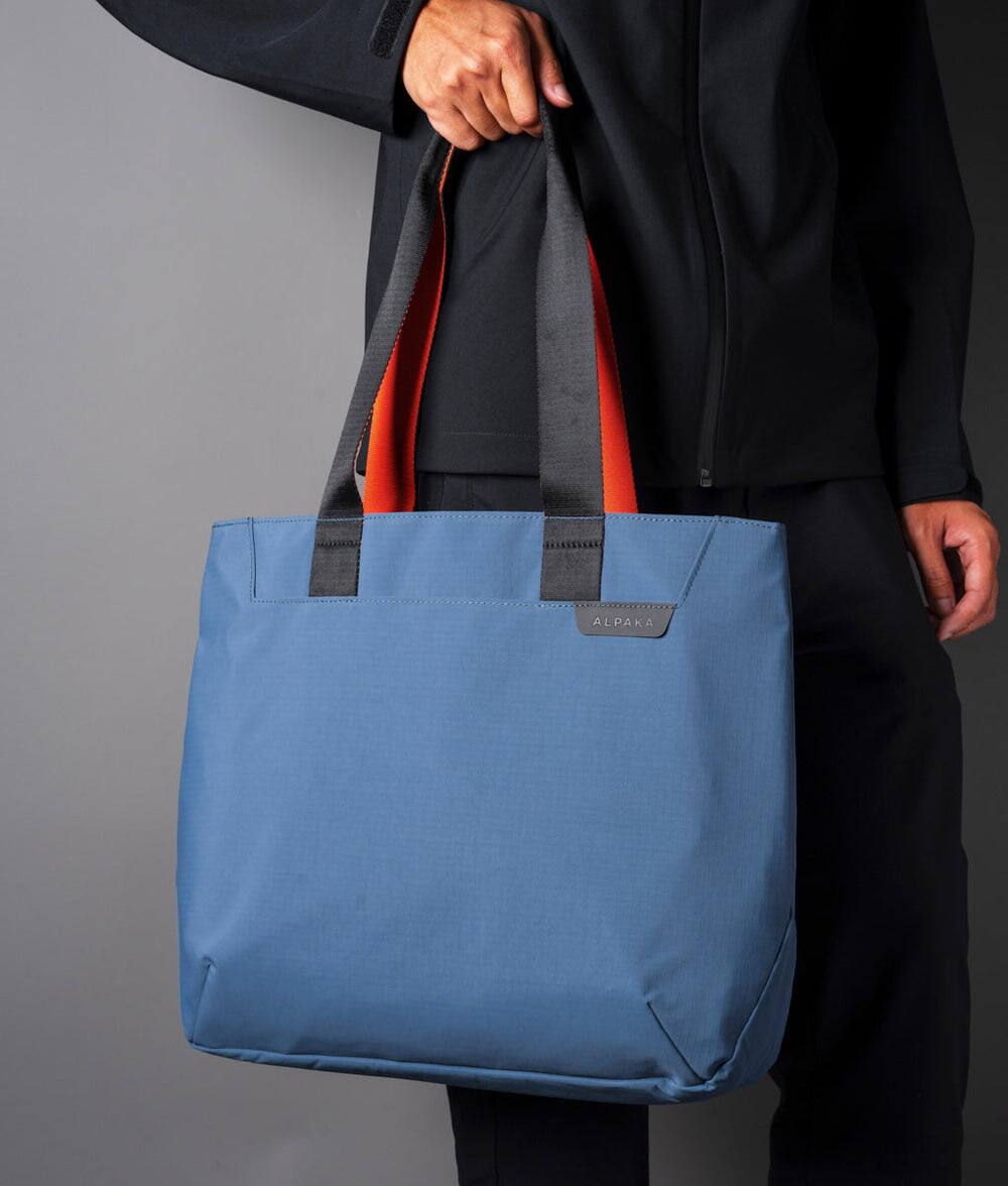 Back. ALPAKA - Elements Tote Bag 14.5L Weatherproof Foldable Travel Tote with Magnetic Closure - Blue Axoflux 210D.