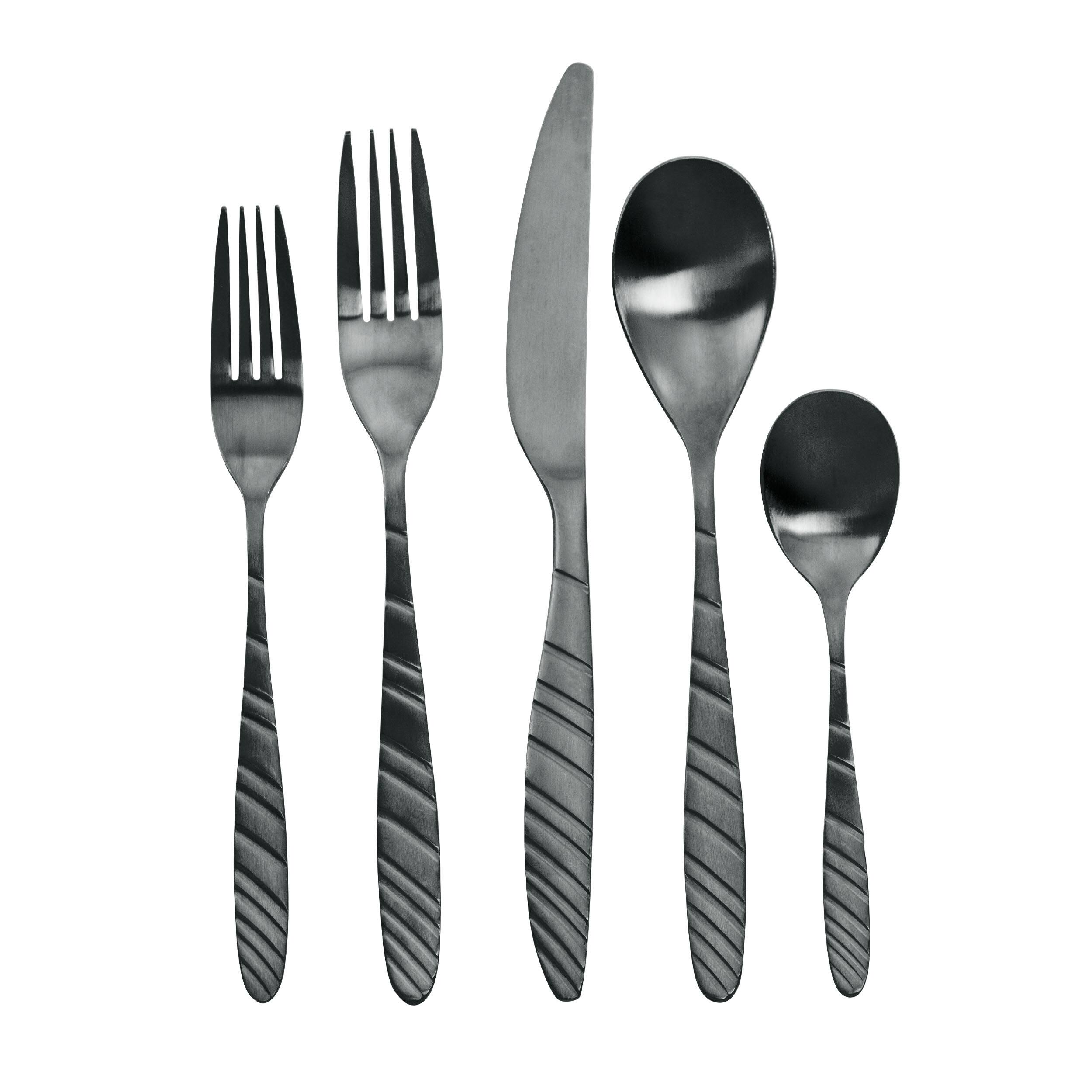 Alt View 6. MegaChef - MegaChef La Vague 20 Piece Flatware Utensil Set, Stainless Steel Silverware Metal Service for 4 in Matte Black - Black.