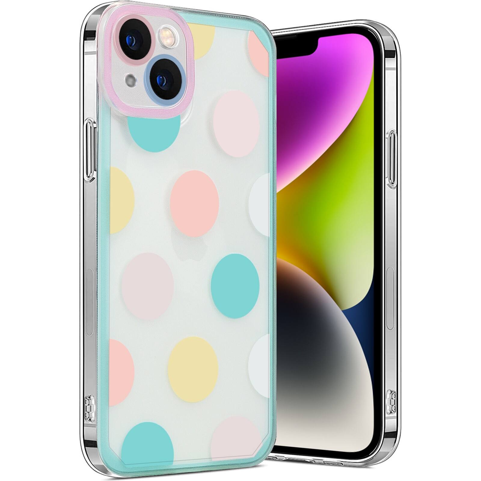 Alt View 11. SaharaCase - PolkaDot Hybrid-Flex Hard Shell Case for Apple iPhone 14 Plus - Clear/Pink/Teal.