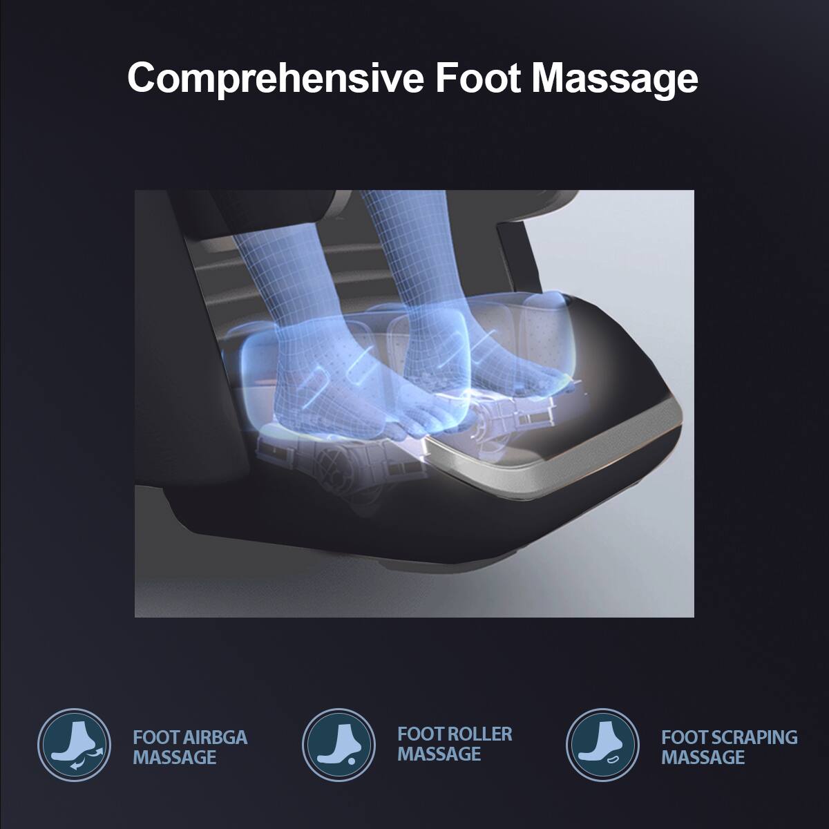 Comprehensive Foot Massage

- FOOT AIRBGA MASSAGE
- FOOT ROLLER MASSAGE
- FOOT SCRAPPING MASSAGE