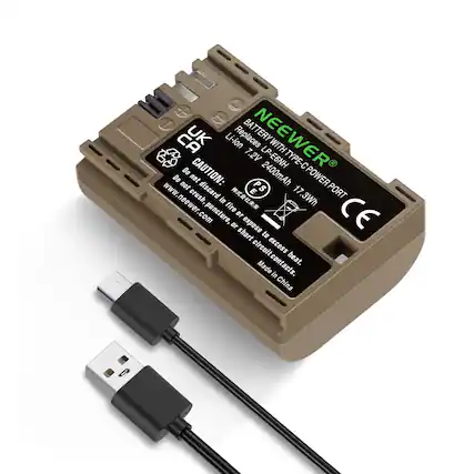 NEEWER
BATTERY WITH TYPE-C POWER PORT
Replaces LP-E6NH
7.2V 2400mAh 17.3Wh
CA UK Li-ion
PS E
CAUTION:
Do not crush, puncture, or expose to fire.
Do not discard in fire, or short circuit contacts.
Do not expose to excess heat.
www.neewer.com
Made in China
CE