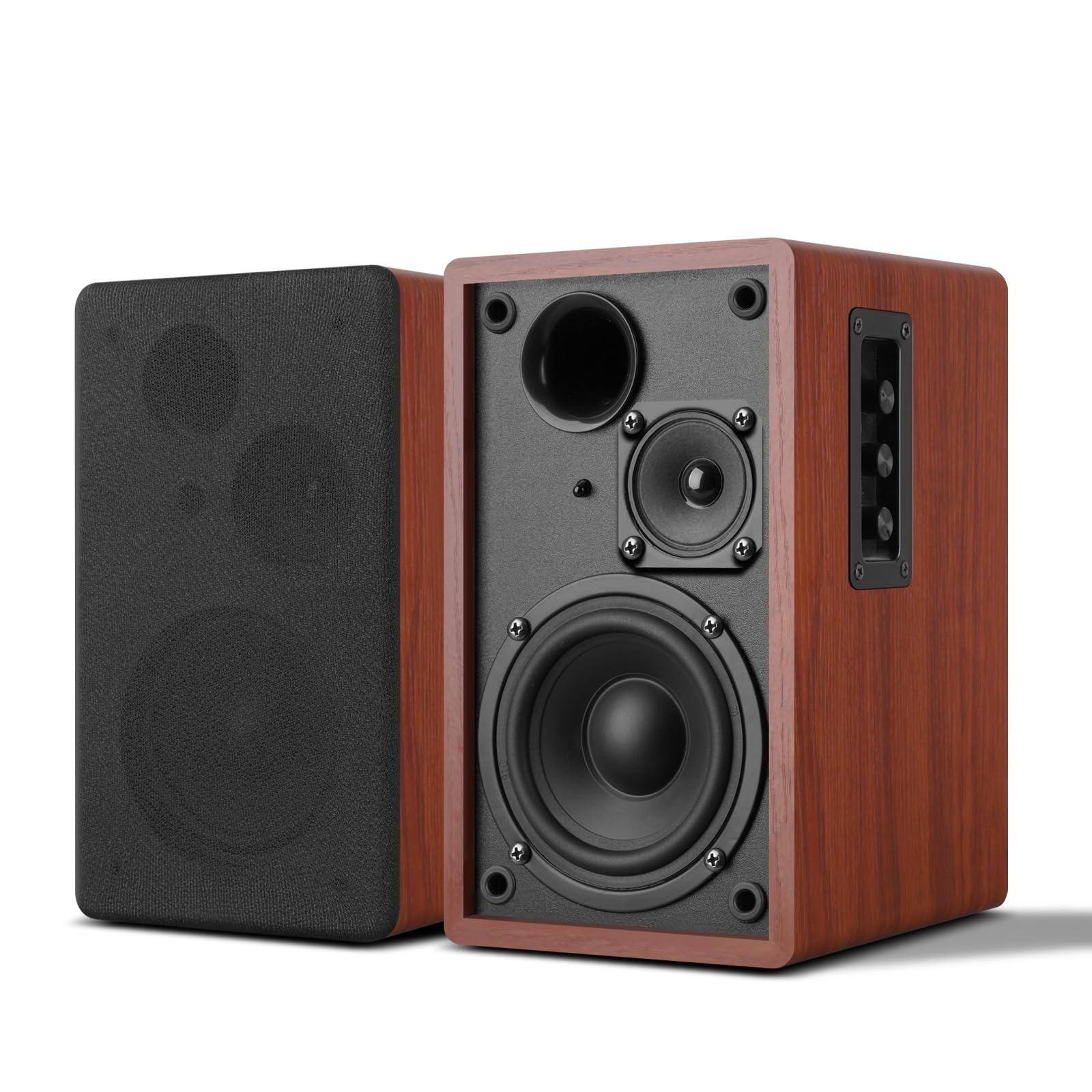 Cedar Assembly - Bookshelf Speakers Pair 1" Silk Dome Tweeter 4" Woofer Bt5 3 Rca Input For Turntable Pc Desktop Wooden An - Default