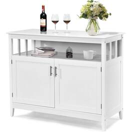 Hivvago - Wood 2-Door Dining Buffet Sideboard Cabinet with Open Storage Shelf - White