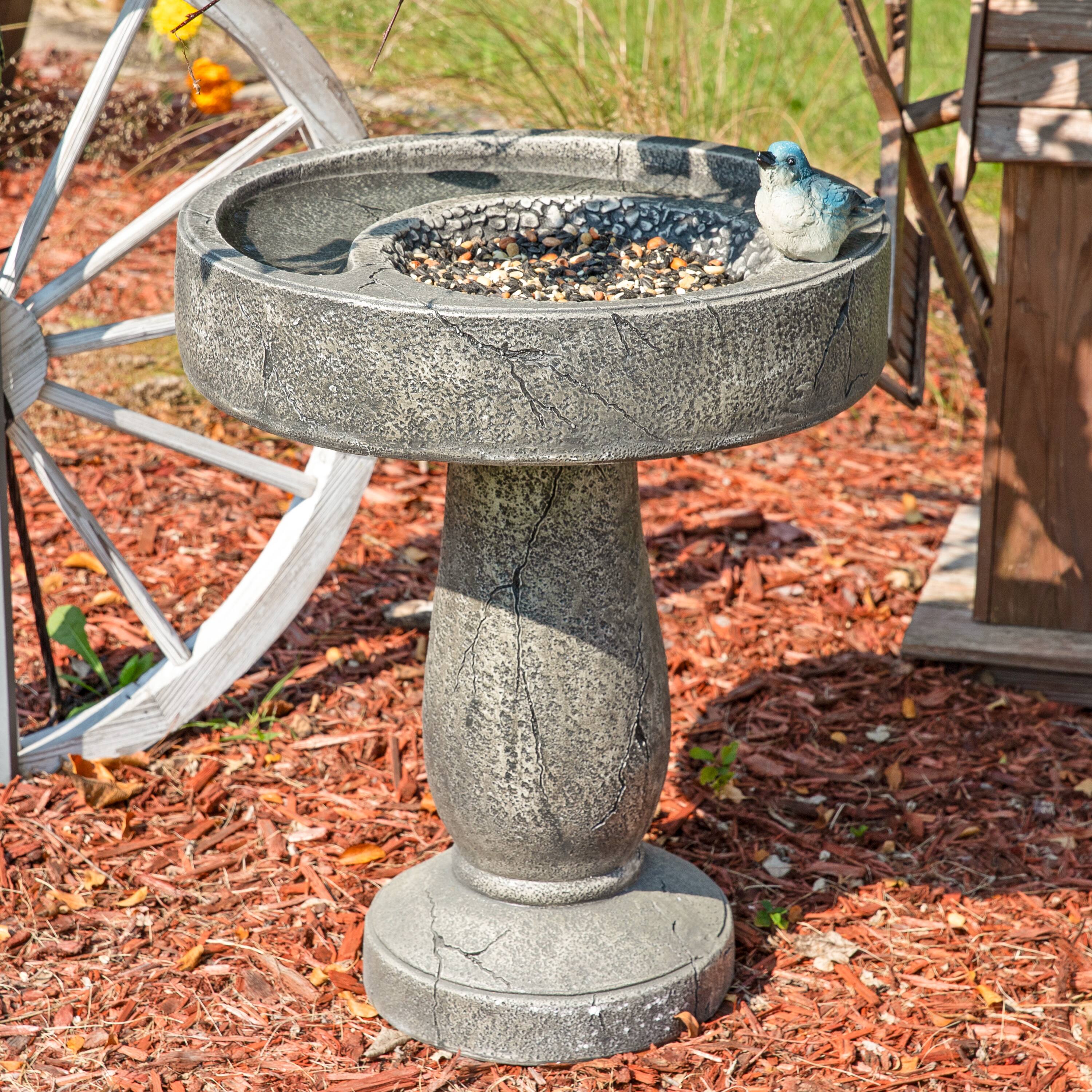 Alt View 1. Sunnydaze - Bird Bath with Birdseed Feeder Compartment - 29" - Gray.