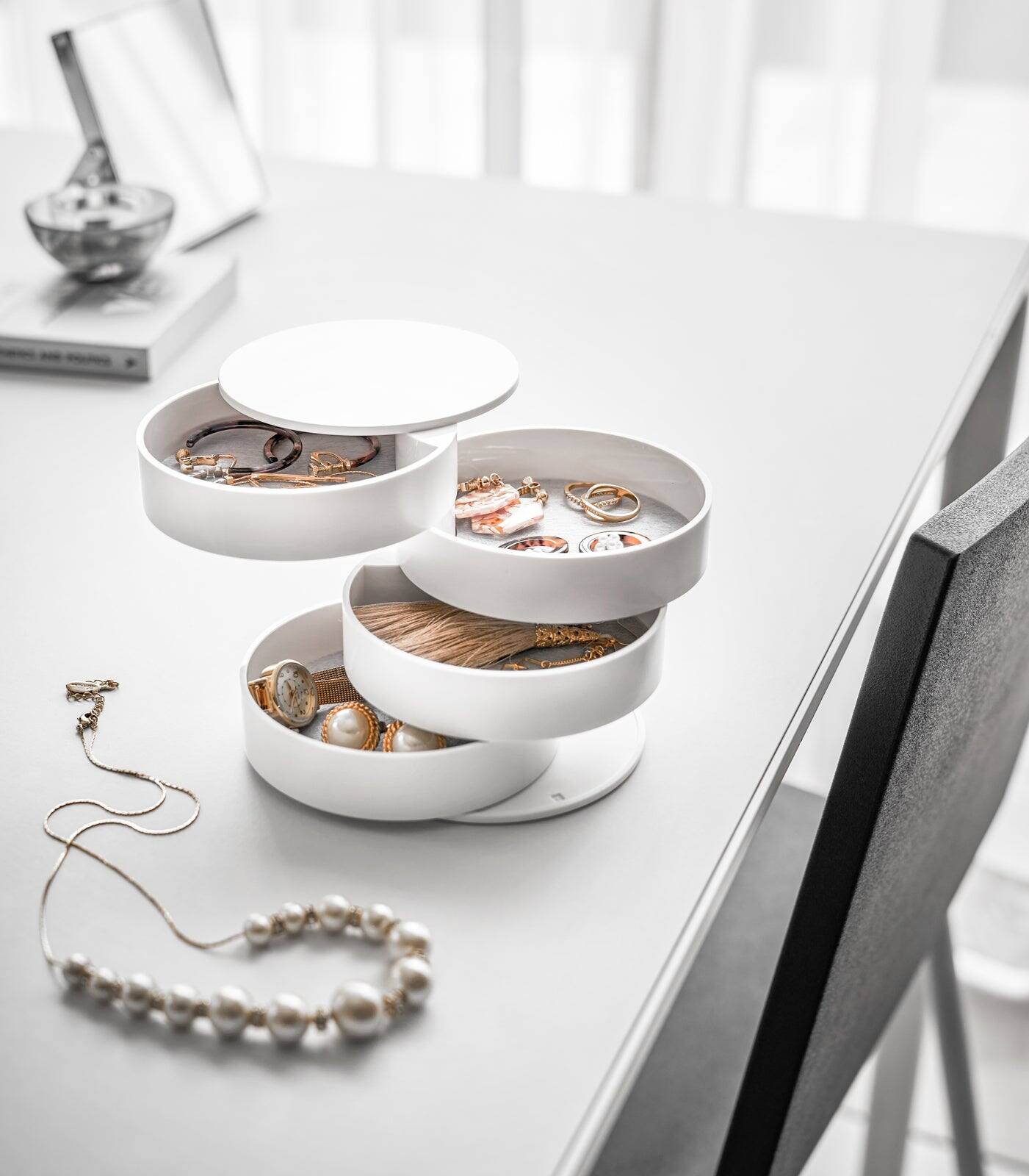 Angle. Yamazaki Home - Stacked Jewelry Organizer - White.