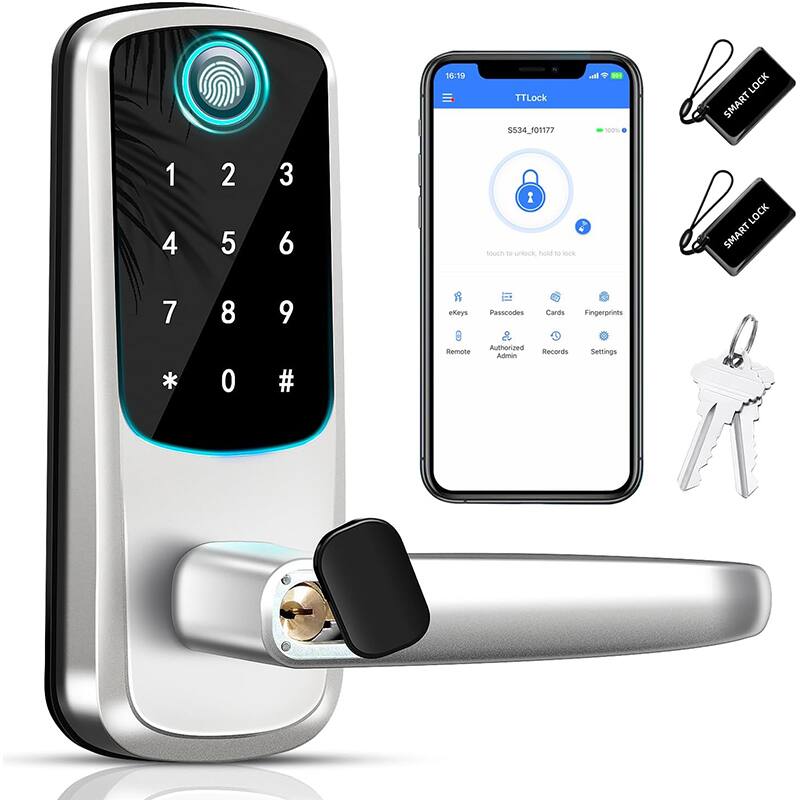 Wrightmaster - 5-in-1 Aluminum Smart Pad Lock with Wi-Fi Control, Fingerprint, IC Card, Keypad, Key & Auto-Unlock - Silver