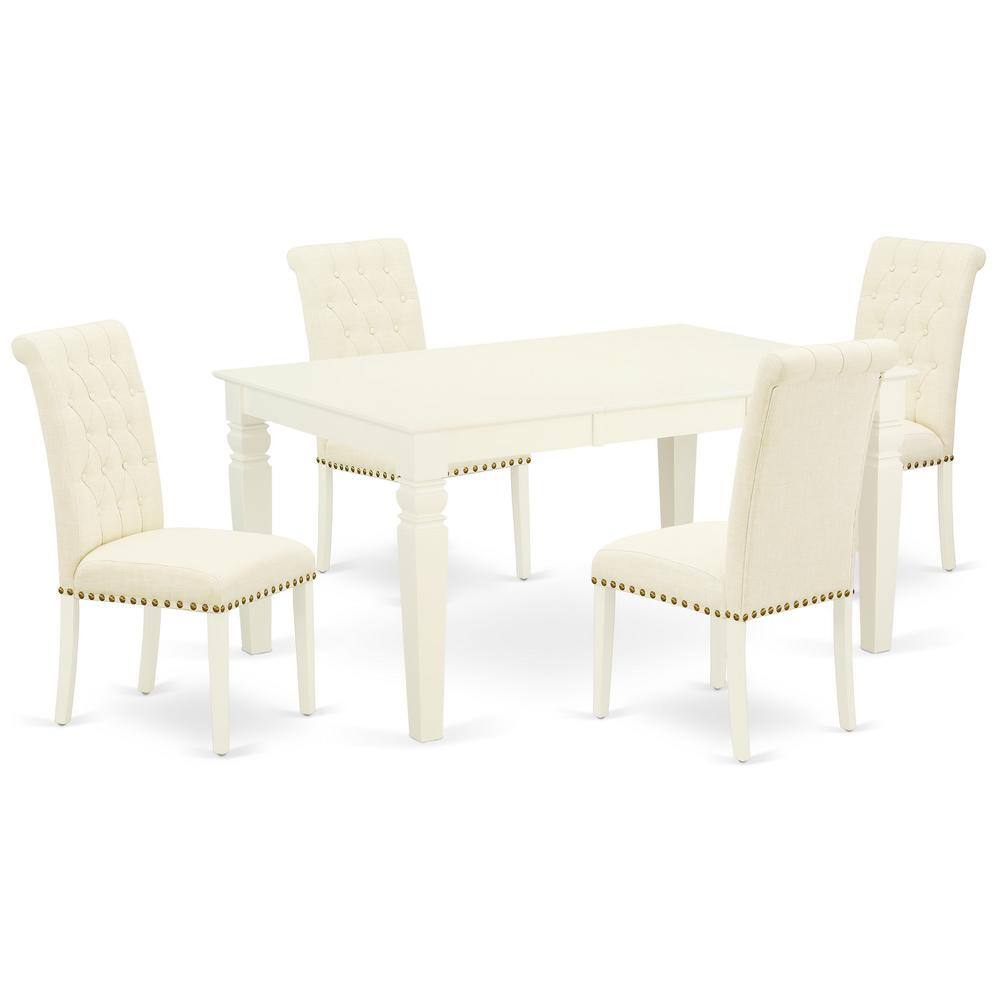Back. East West Furniture - Dining Room Set Linen White - Brown.