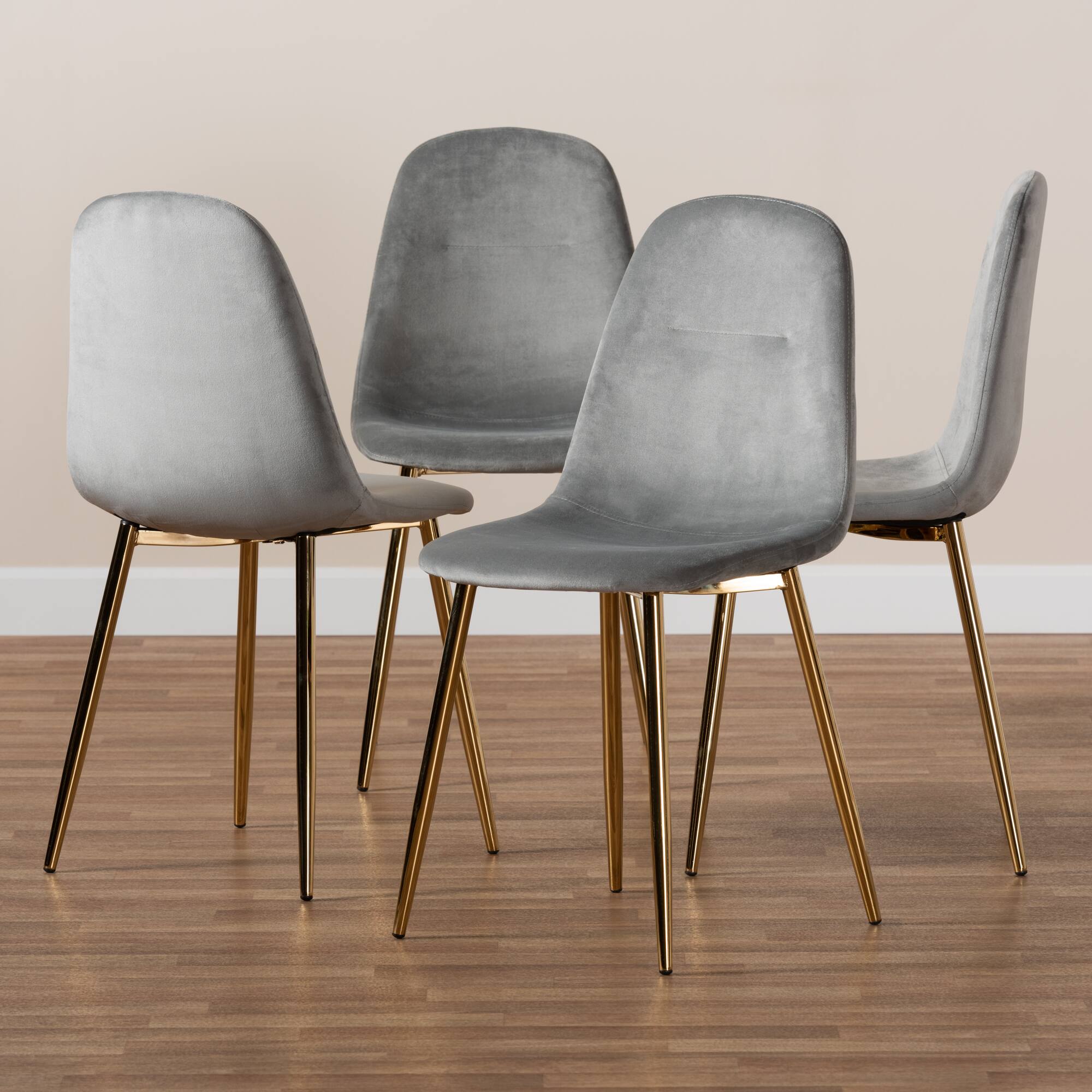 Alt View 2. Baxton Studio - Elyse Glam and Luxe Velvet Fabric Upholstered Gold Finished 4-Piece Metal Dining Chair Set - Grey/Gold.