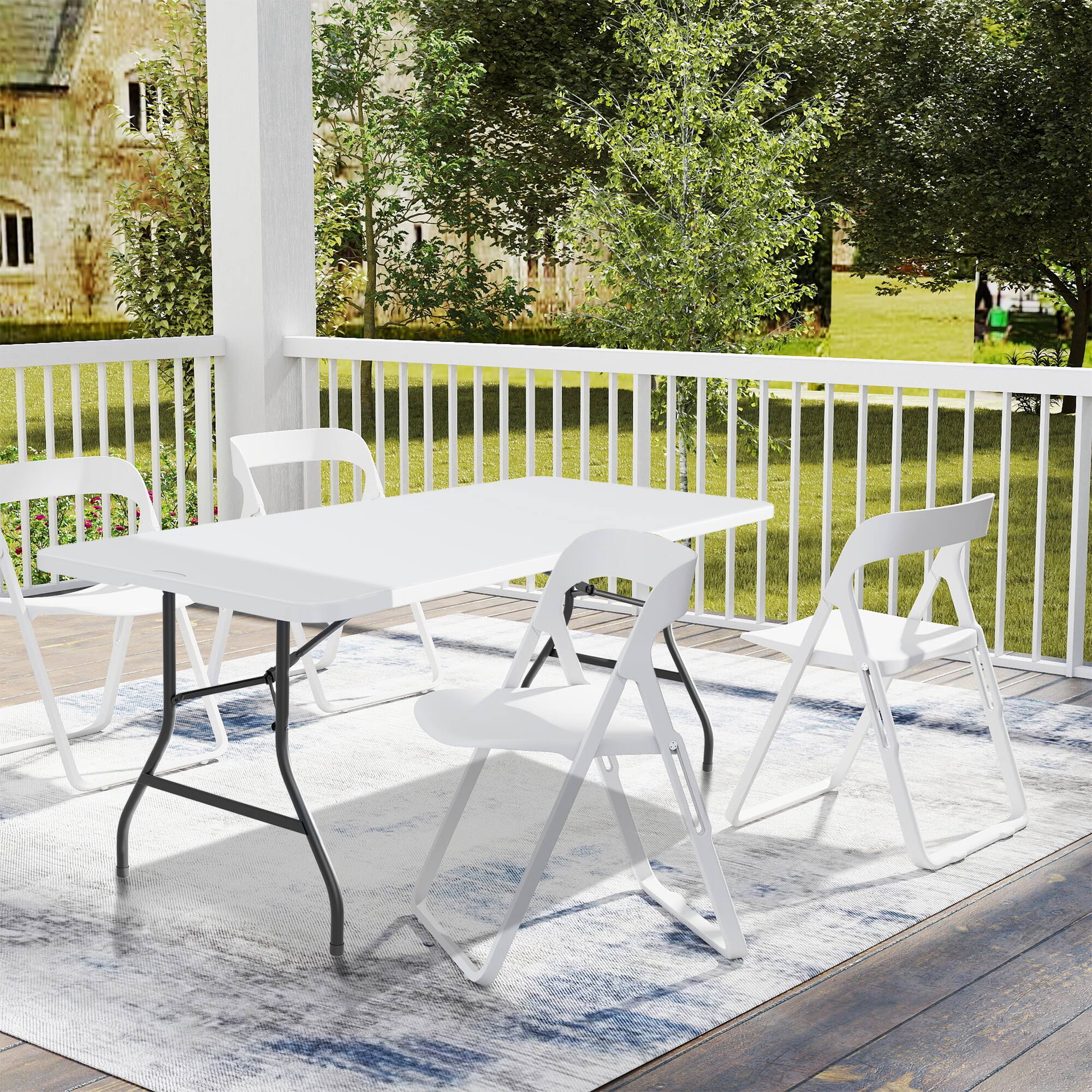 Angle. Decksplore - Folding Table 6 Feet - Heavy-duty plastic table with handles, folds for portability - White.