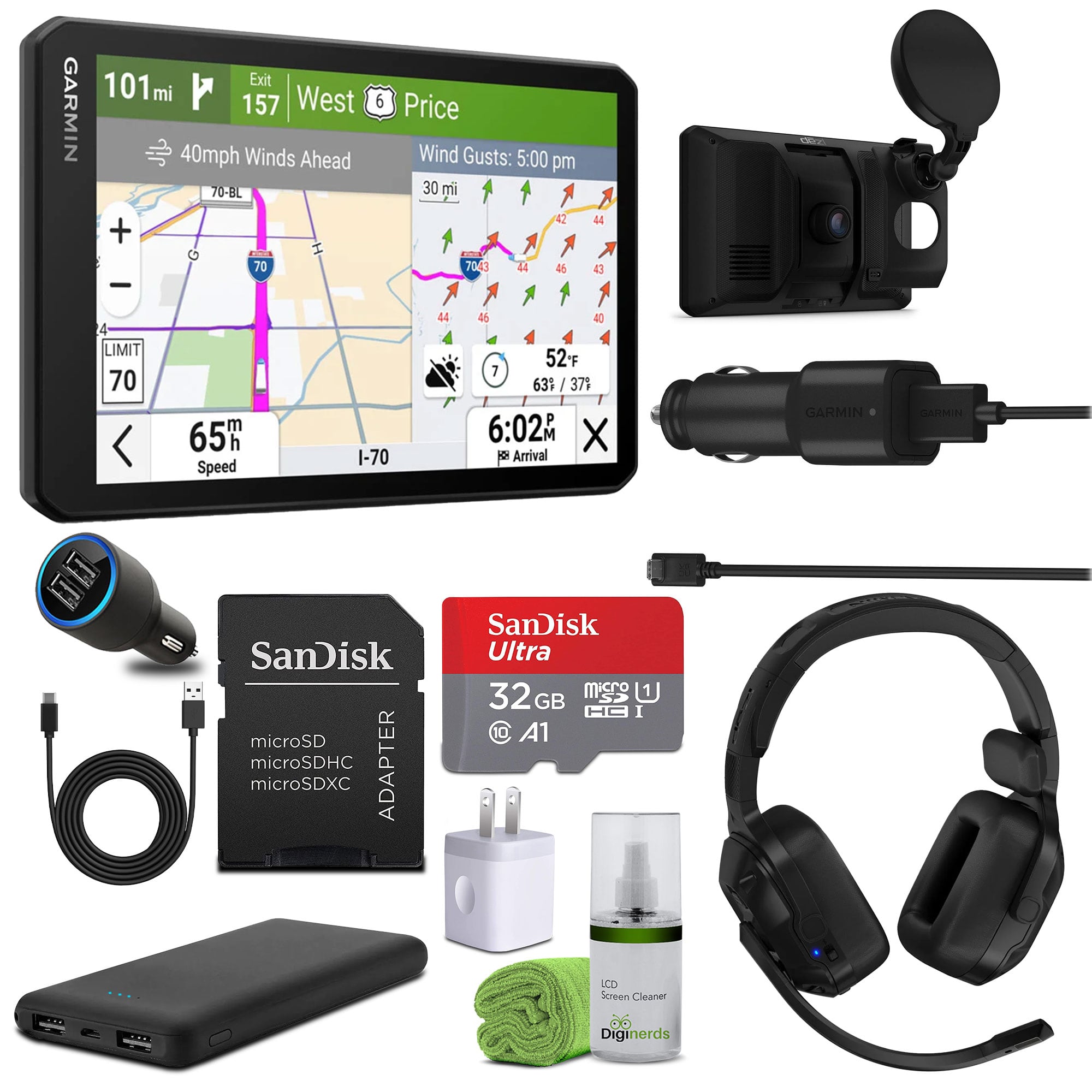 Garmin - dezl Cam OTR725, Large, Easy-to-Read 7” GPS Truck Navigator Bundle - Black