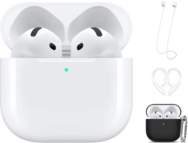 Front. Apple - Apple - AirPods 4 with Active Noise Cancellation With Black Accessory Kit - White.