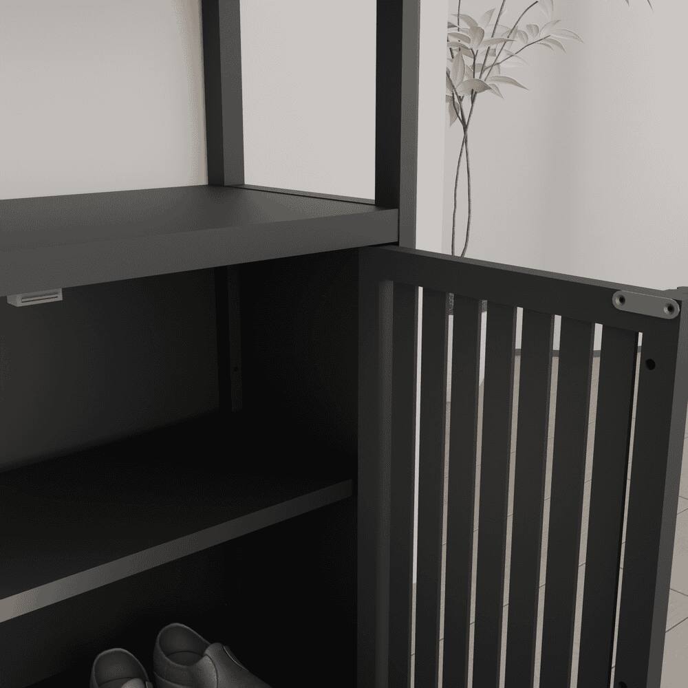 Angle. Kadyn - Black Large Capacity Bamboo Storage Cabinet Furniture for Bathroom Living Room Bathroom Bamboo Storage Cabinet - Black.