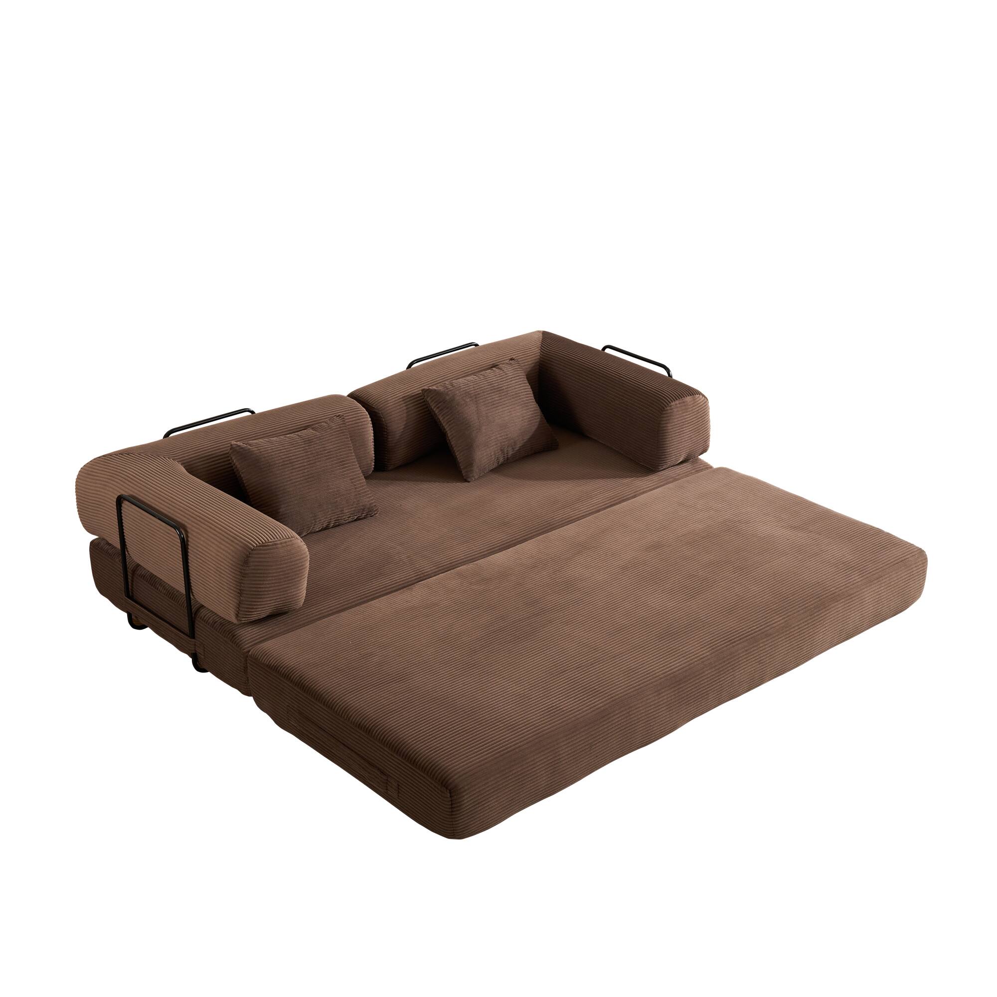Alt View 9. GOODSILO - Convertible Sleeper Sofa in Cylindroy Fabric | Features a Cylindrical Pillow & Space-Saving Foldable Design - Brown.