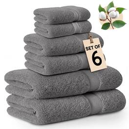 Lux Decor Collection - 6-Piece Bath Towel Set Soft 100% Cotton Zero Twist, Highly Absorbent & Quick-Dry Towels - Gray