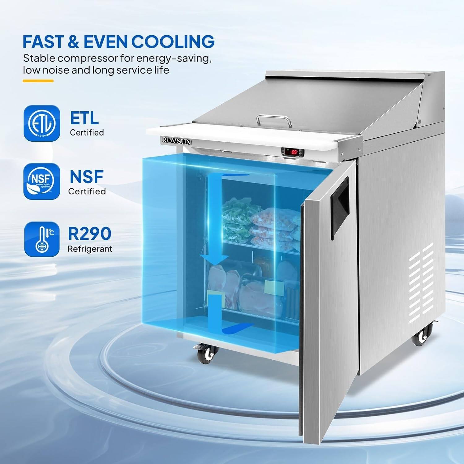 FAST & EVEN COOLING  
Stable compressor for energy-saving, low noise and long service life  

ETL Certified  
NSF Certified  
R290 Refrigerant