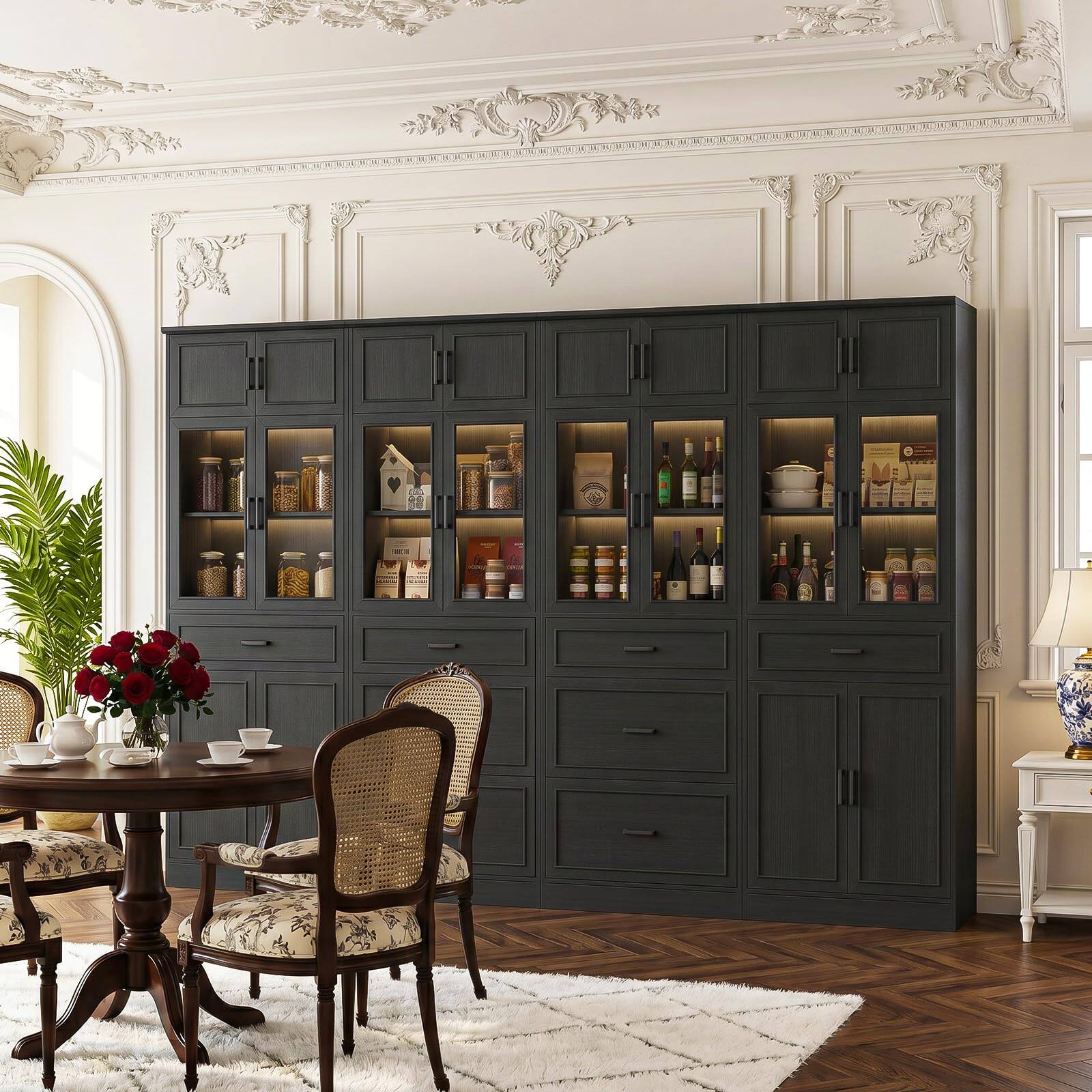 Alt View 3. Aheaplus - 80" Tall Modular Bookshelf and Storage Cabinet Set – Glass Doors, Drawers for Living Room, Home Office & Dining Area - Black.