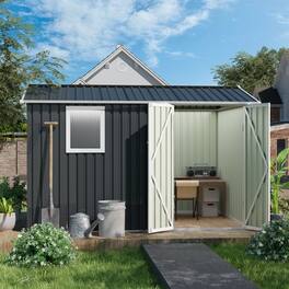 Anysun - 9x6 FT Metal Garden Shed for Patio, Backyard – Tool House Storage Shed with One Window, Galvanized Steel Construction - Gray