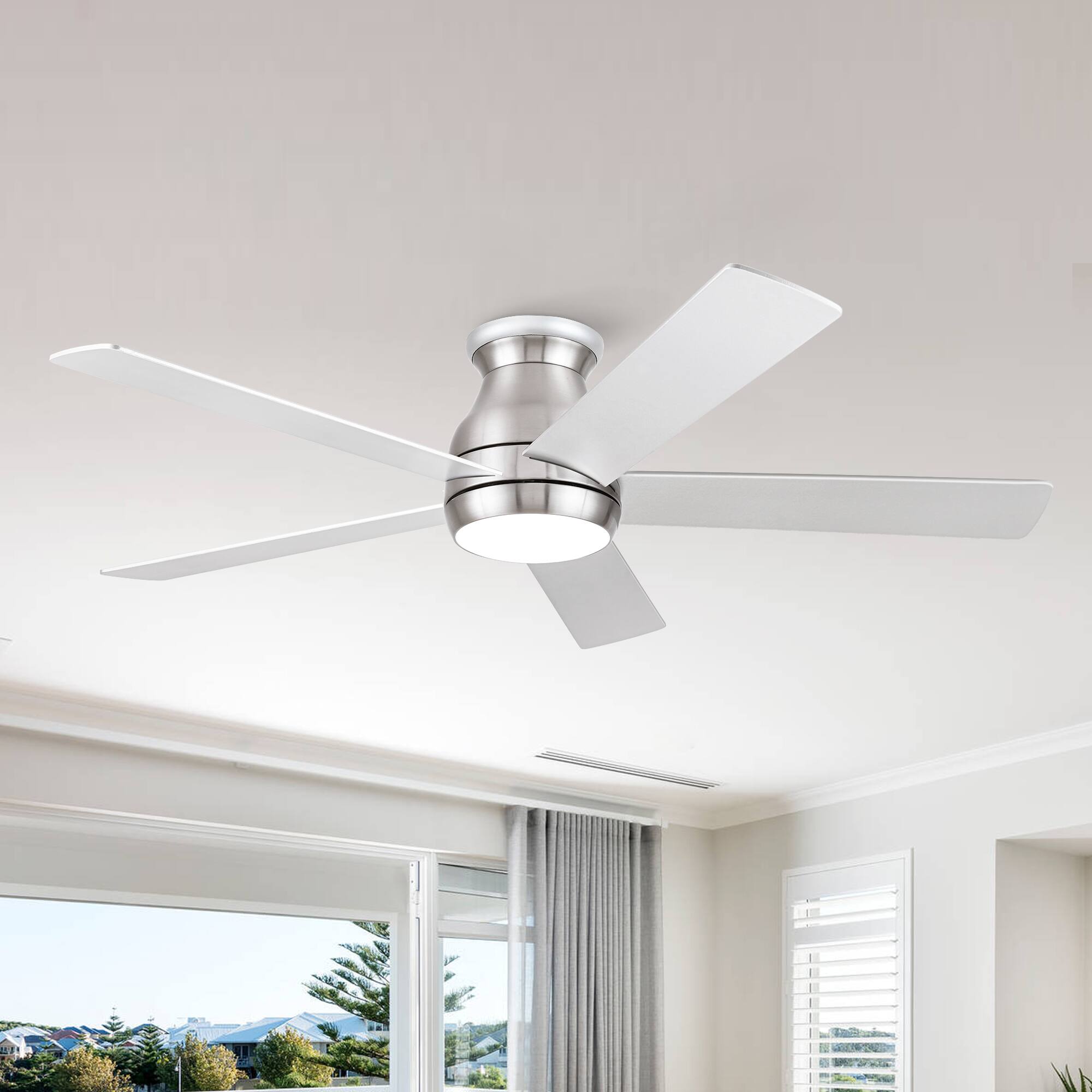Angle. Siljoy - 52" Low Profile Ceiling Fan in Brushed Nickel with Silver Blades - Nickel.